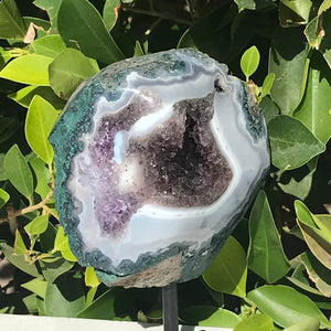 Standing Light Blue Agate and Amethyst Geode