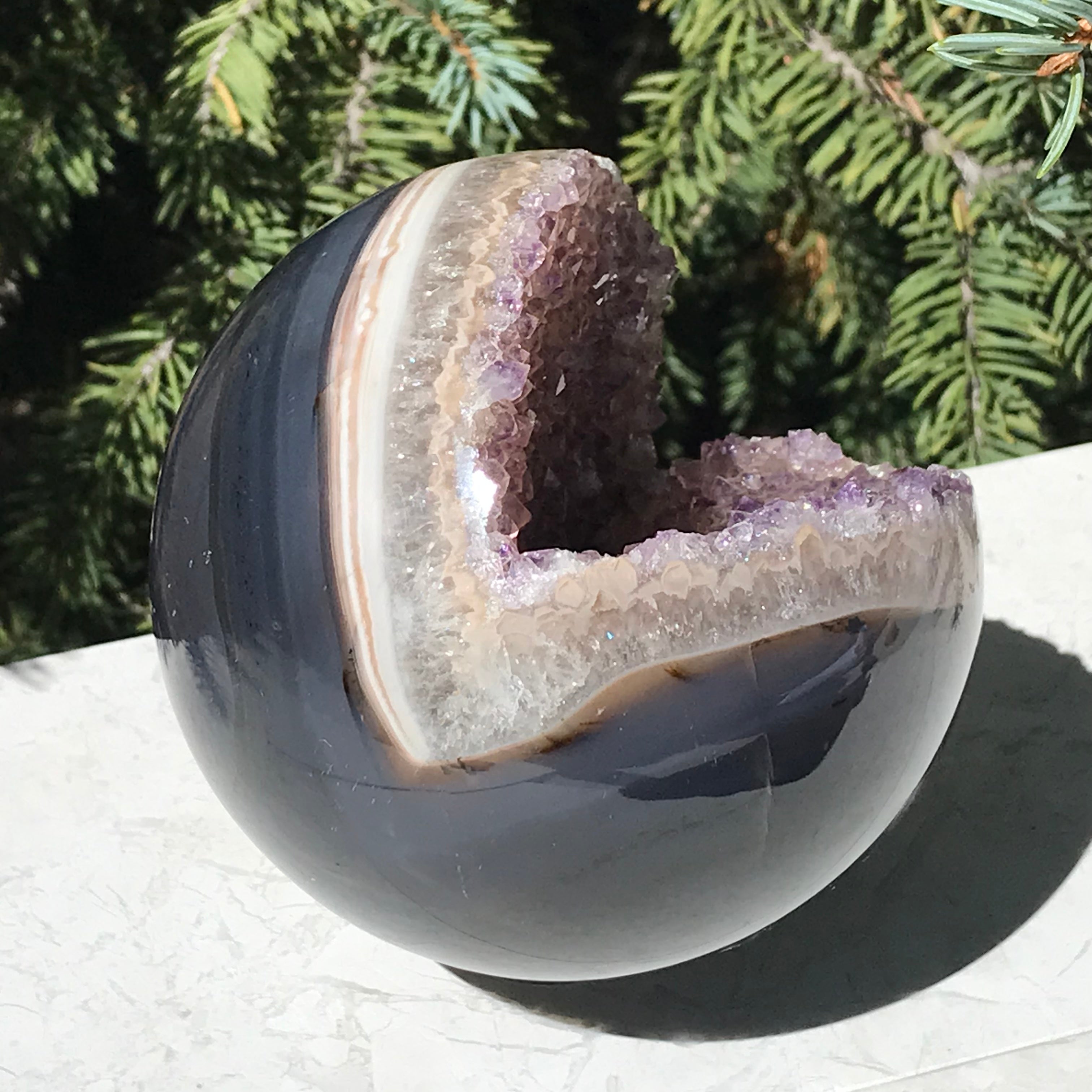 Delicately Detailed Agate and Amethyst Sphere