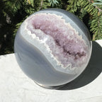 Scalloped Banded Agate and Amethyst Sphere