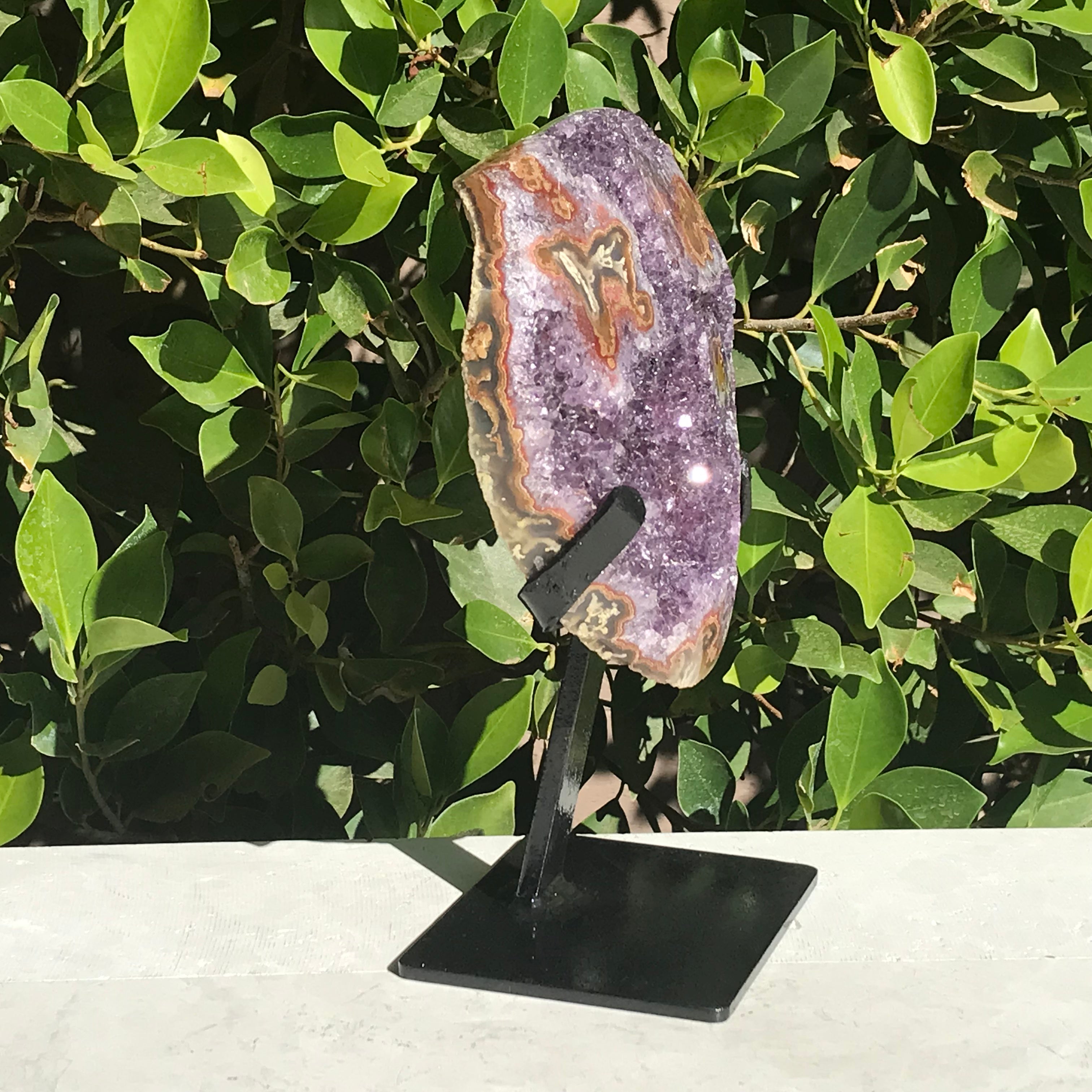 Ornate Red and Orange Agate Embellished Amethyst Plate