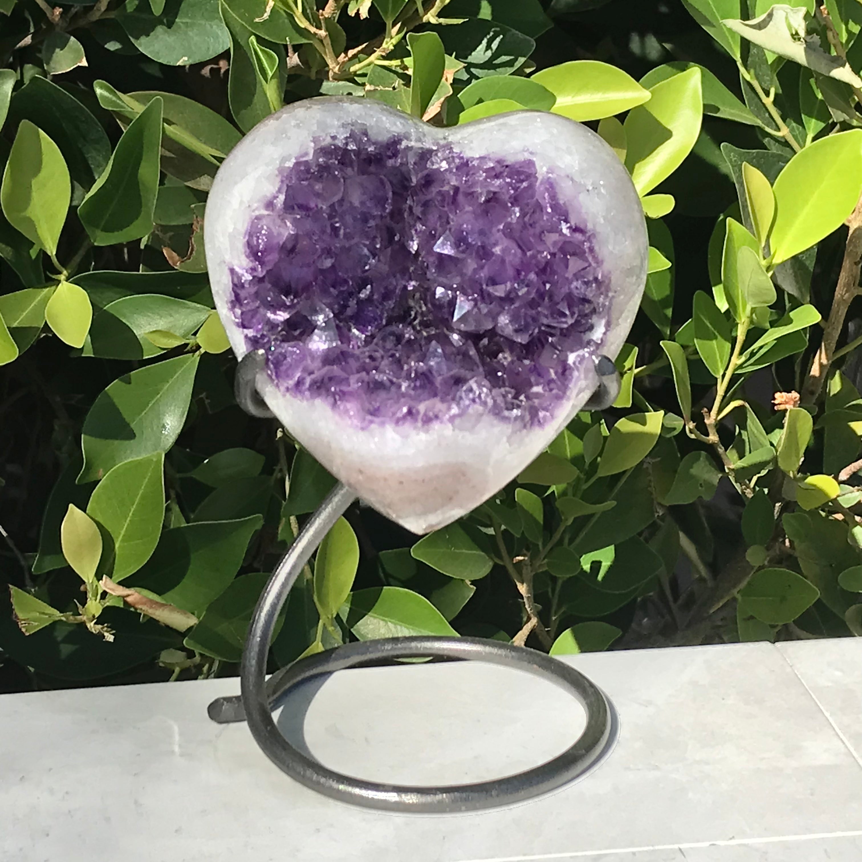 Heart Shaped Brazilian Agate with Large Amethyst Crystals
