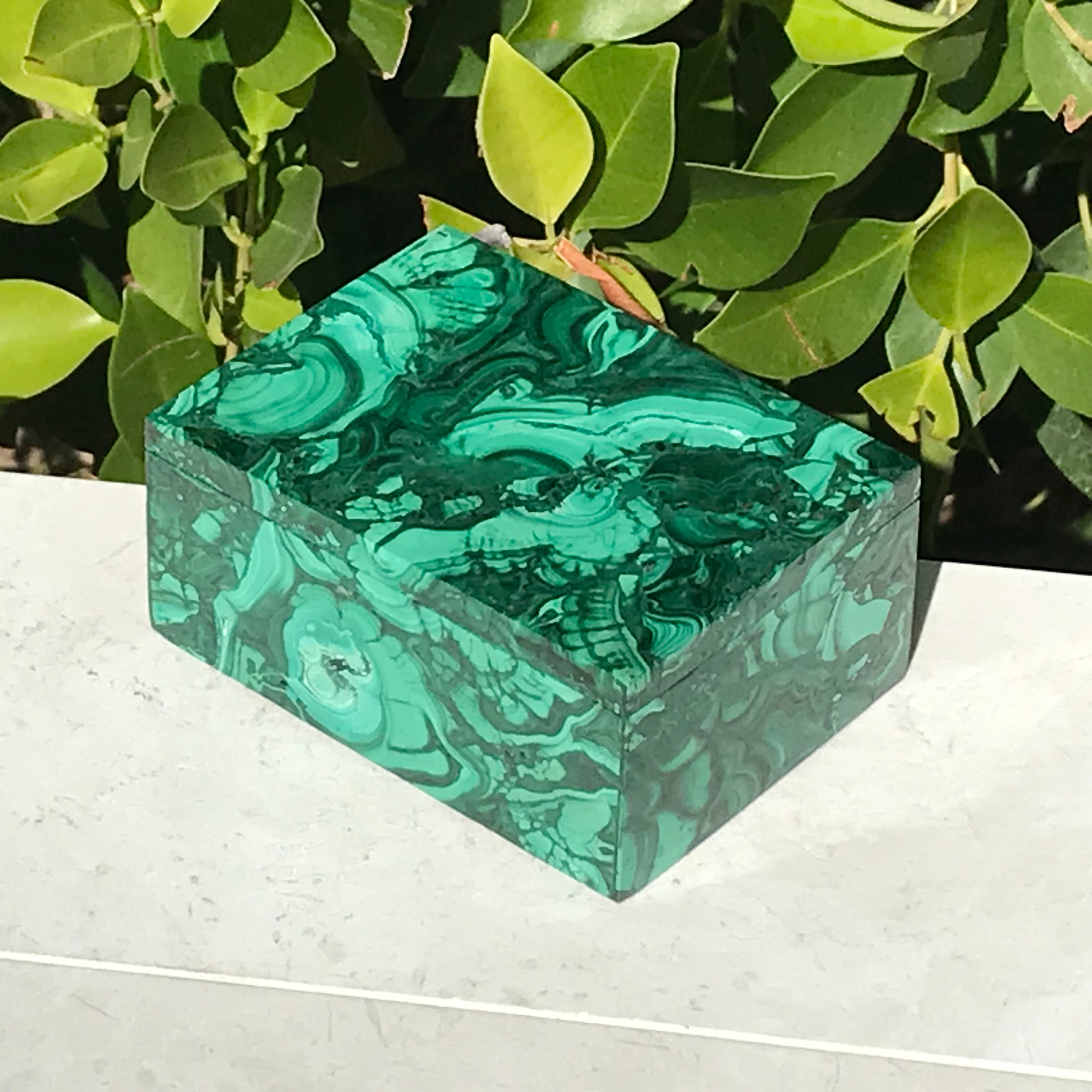 Handcrafted Lidded Malachite Box