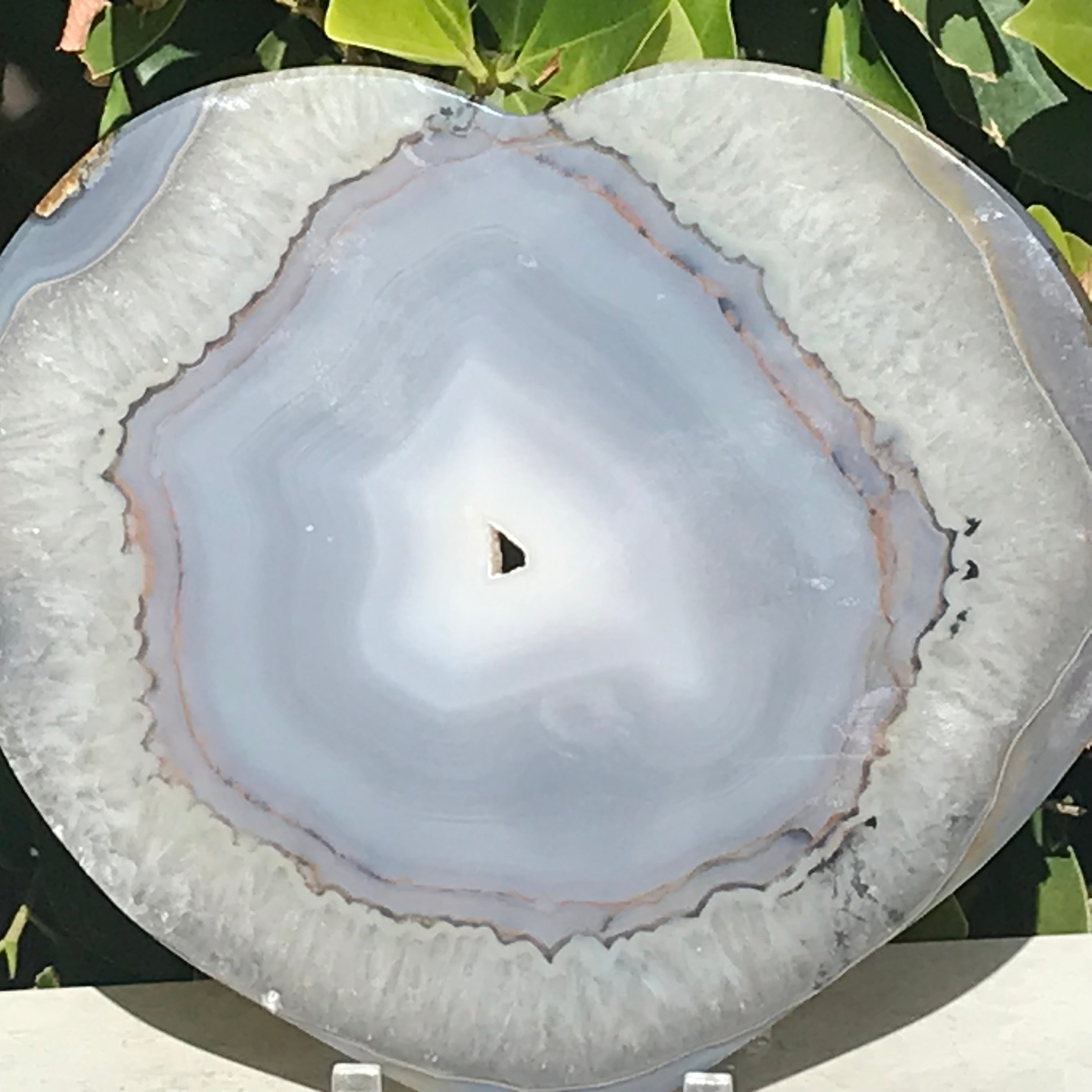 Translucent Blue Agate and Quartz Heart Slice
