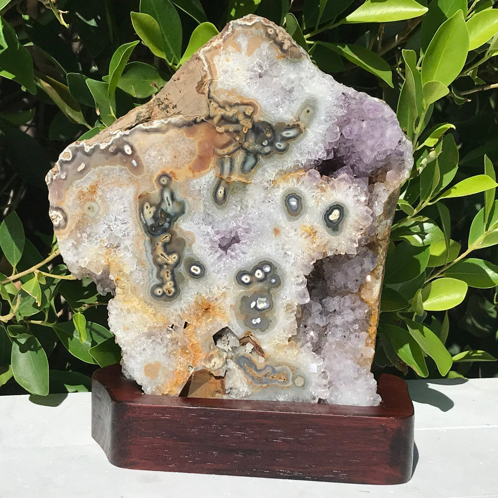 Green Orbed Agate and Amethyst Freeform