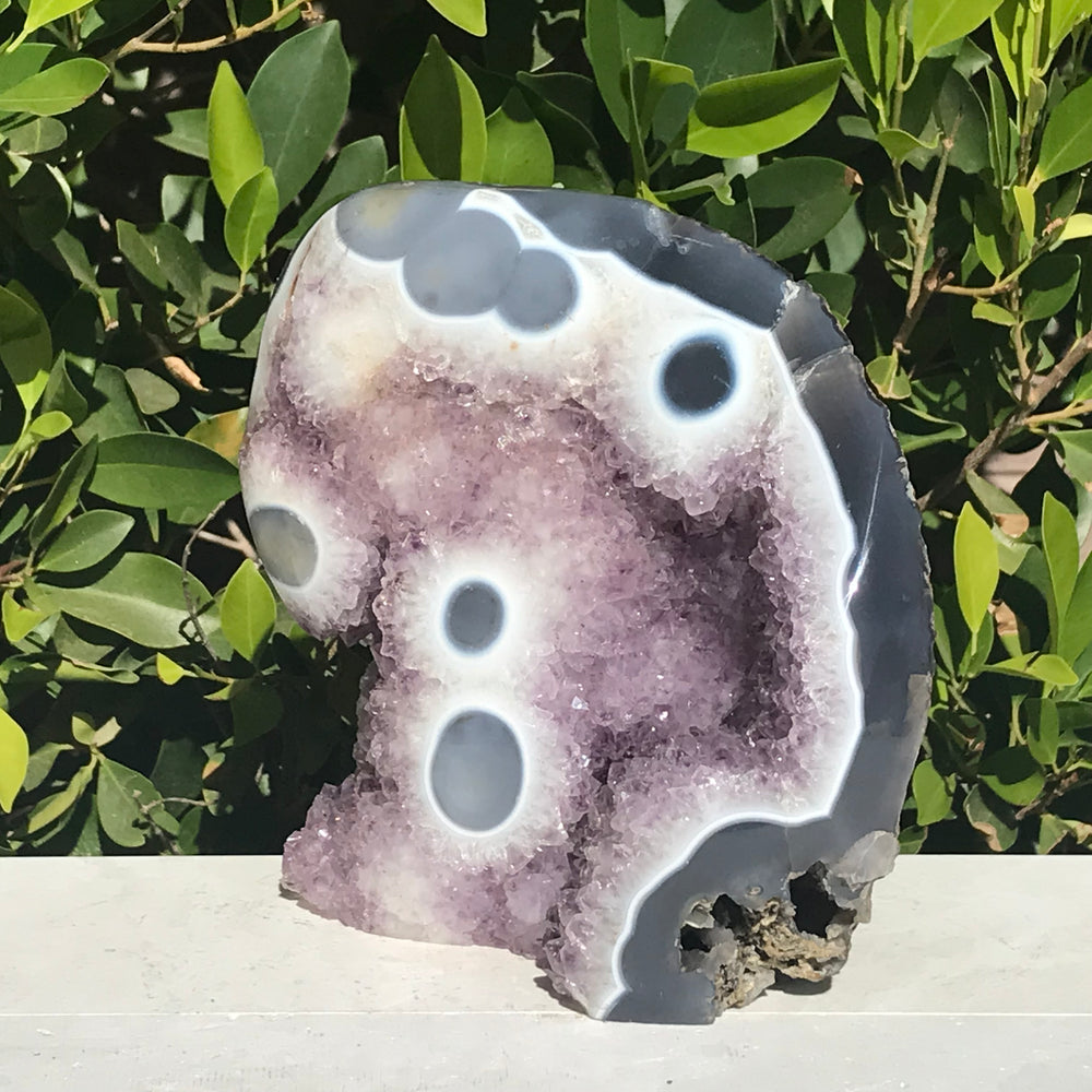 Agate Eyed and Amethyst Sculpture