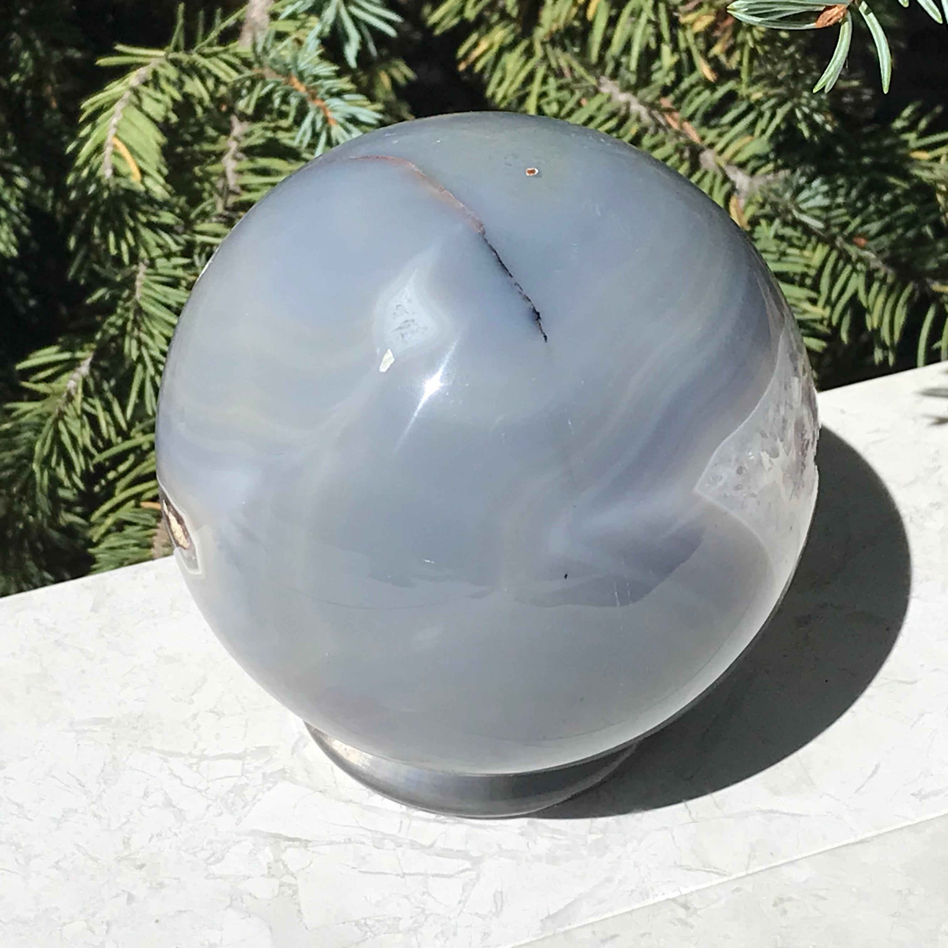 Scalloped Banded Agate and Amethyst Sphere