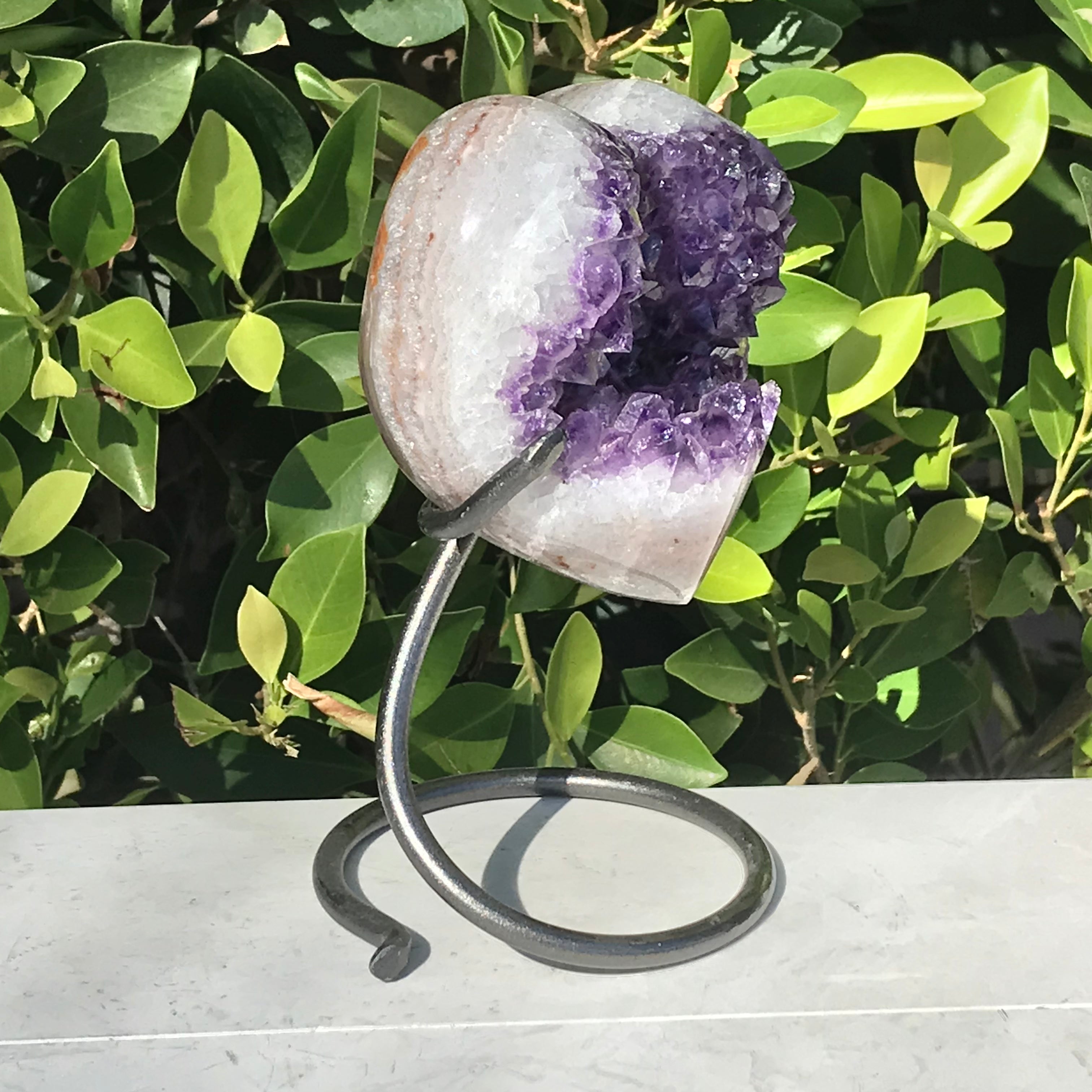 Heart Shaped Brazilian Agate with Large Amethyst Crystals