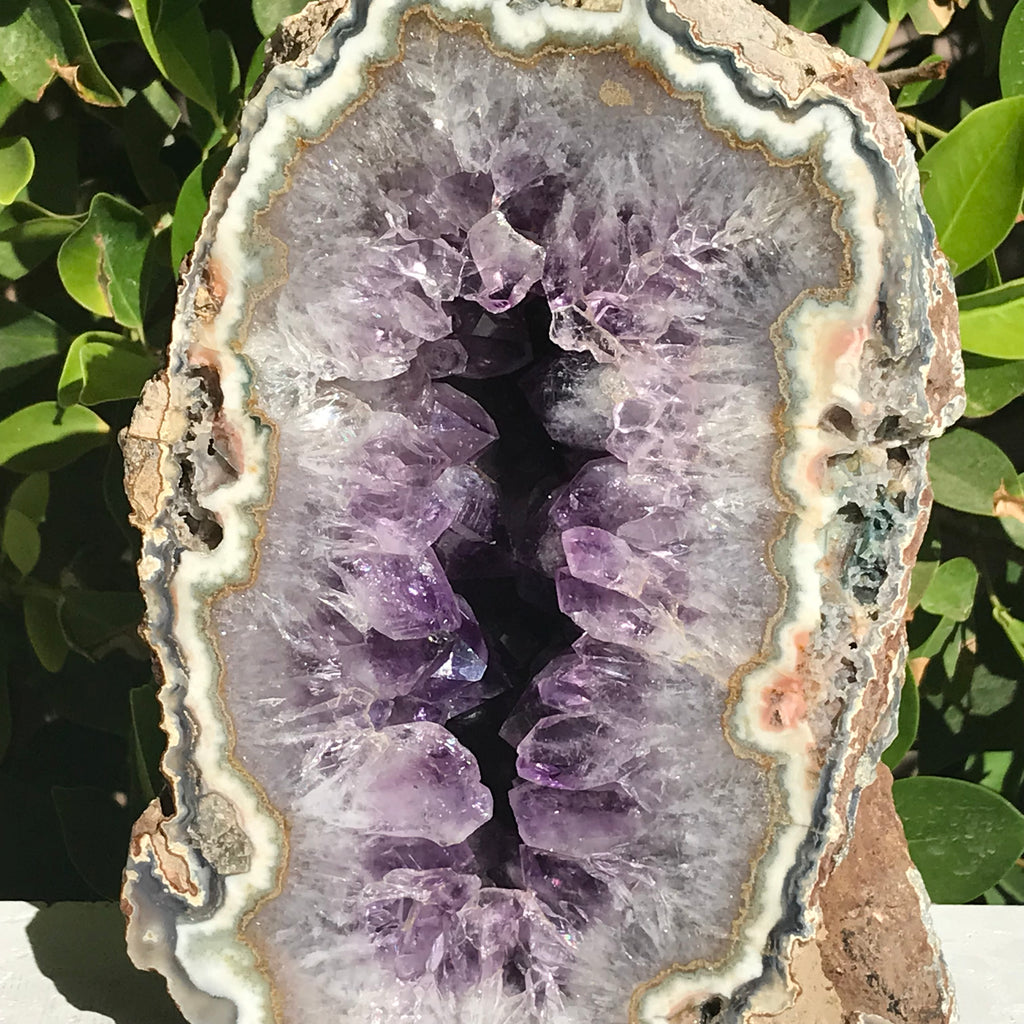 Green and Gold Banded Amethyst Geode