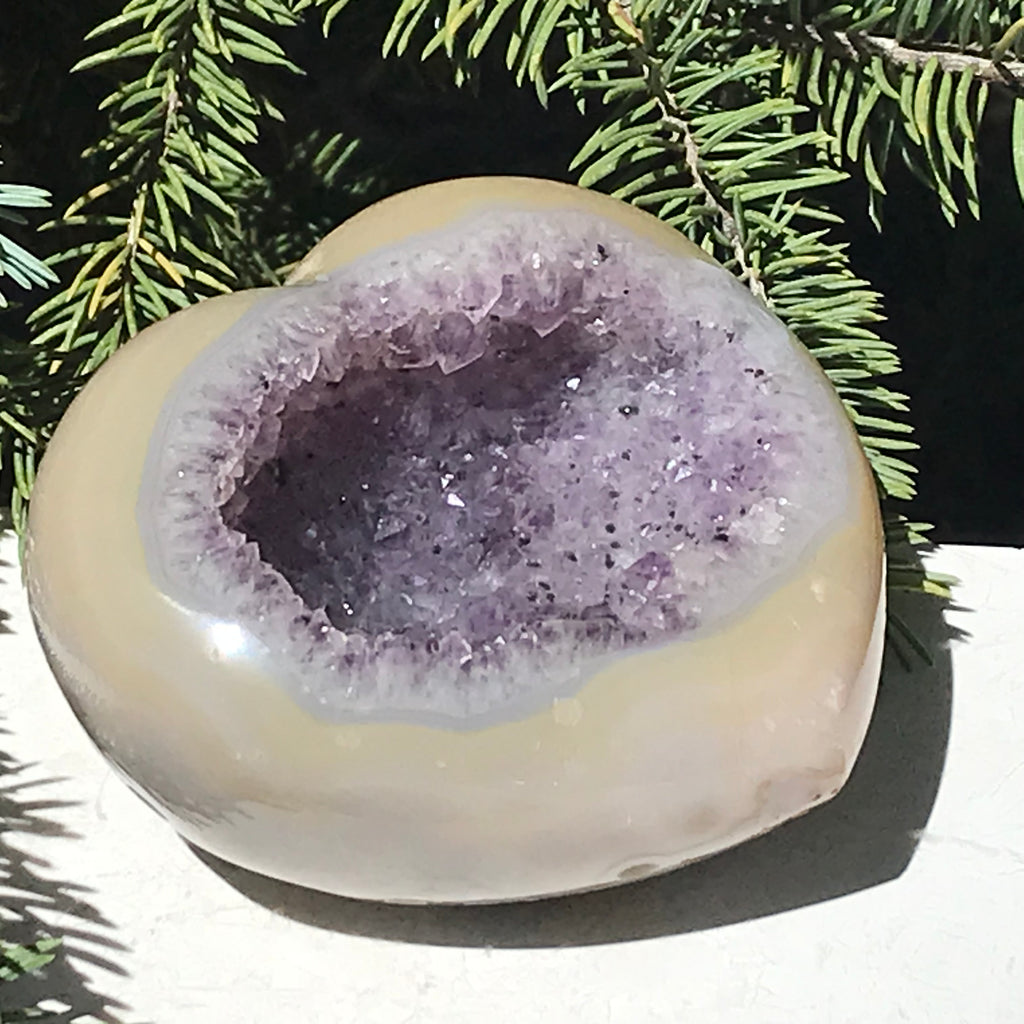 Yellow Agate Encased Amethyst Heart