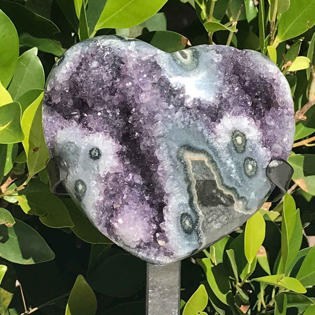 Green Agate/Amethyst Standing Heart