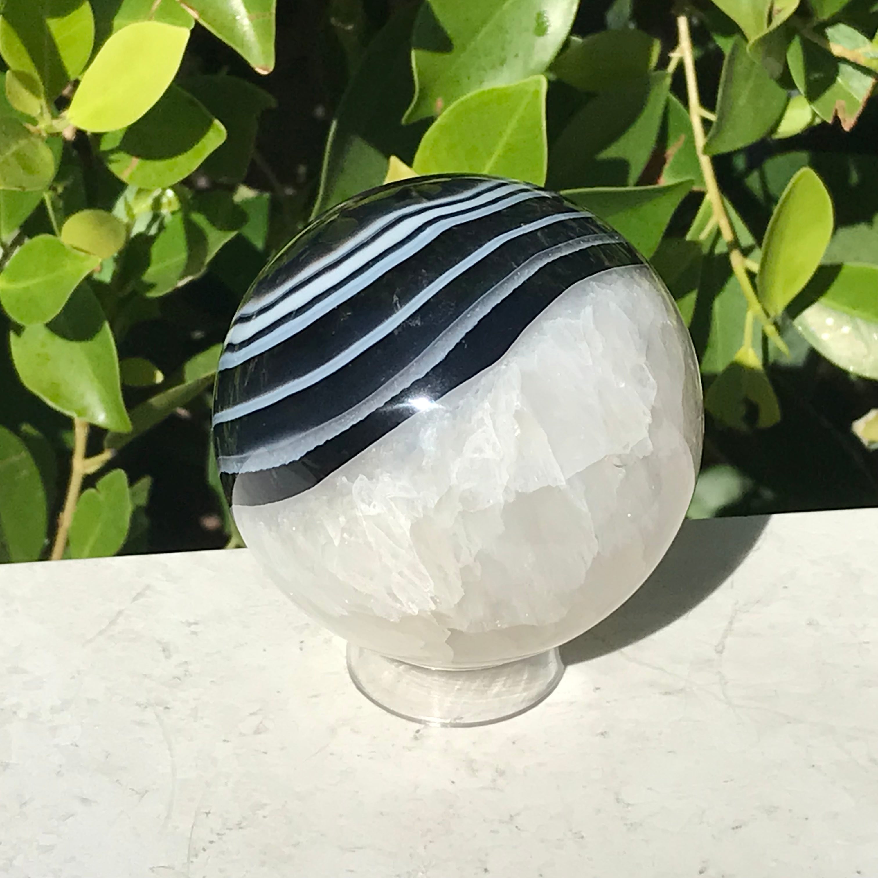Banded Agate and Quartz Crystal Sphere