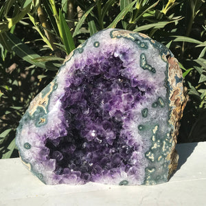 Amethyst Geode with Green Agate Eyes