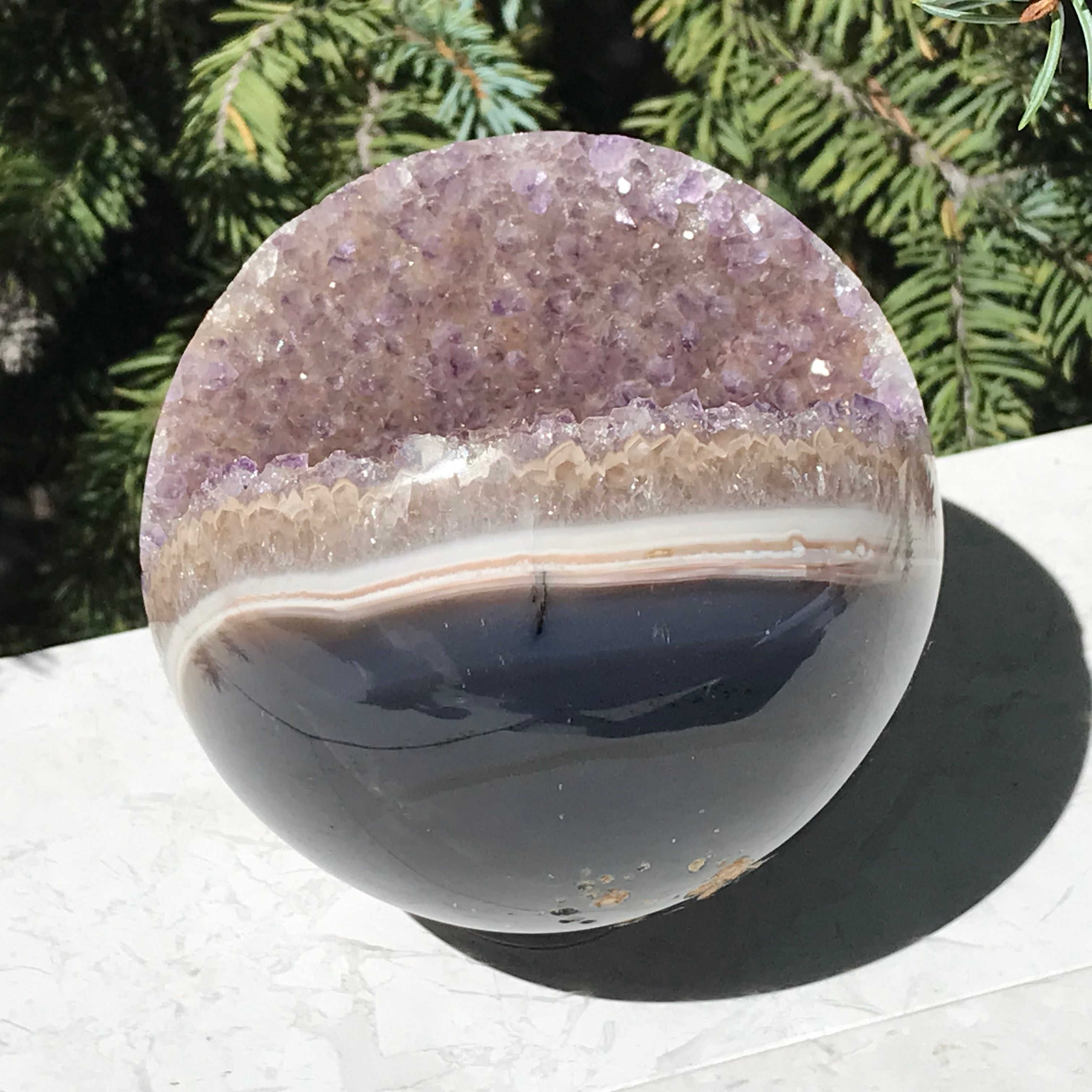 Delicately Detailed Agate and Amethyst Sphere