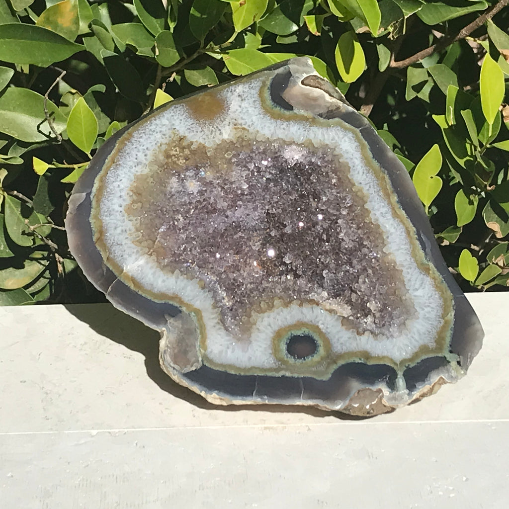 Olive Green Banded Amethyst Geode
