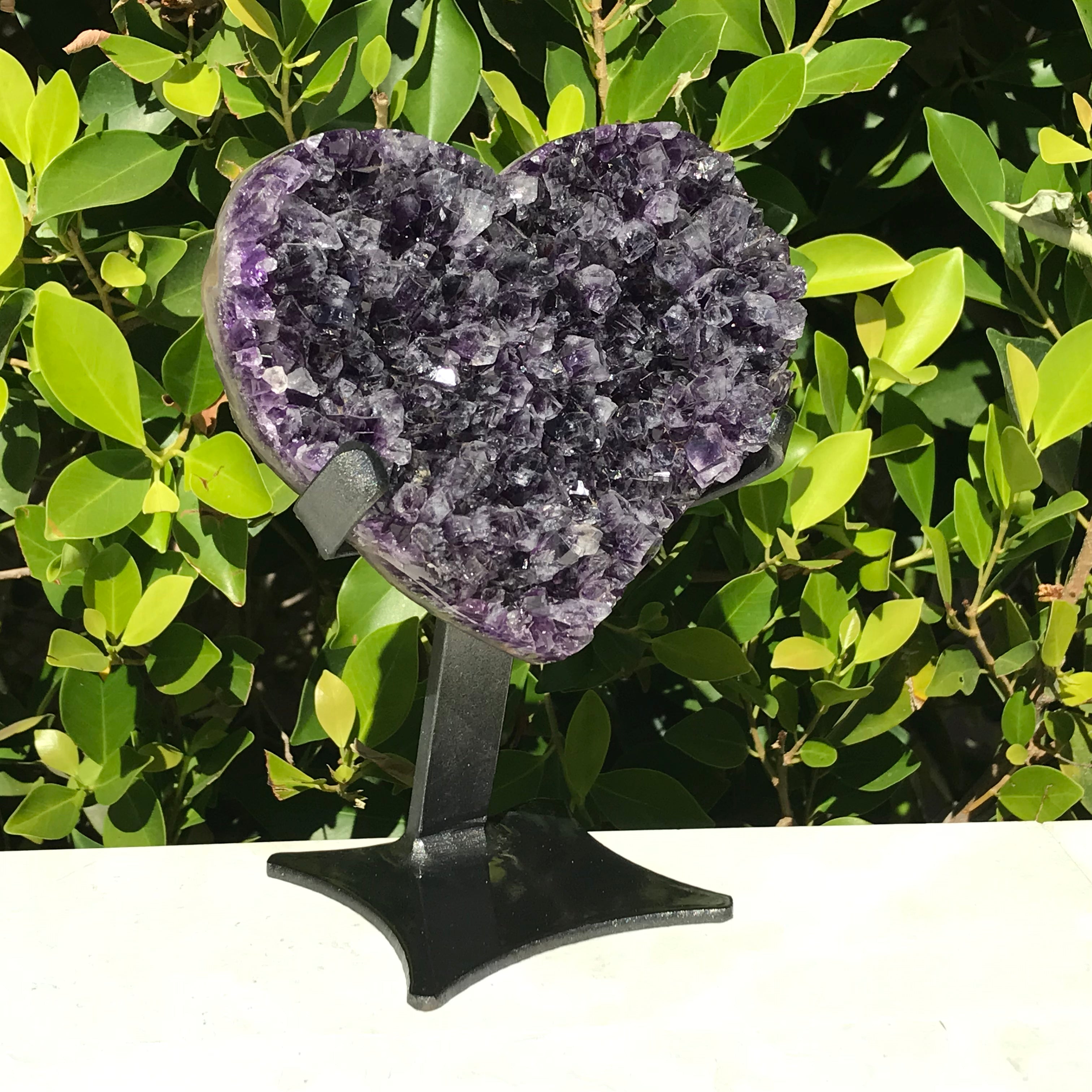 Standing Amethyst Crystal Faced Heart