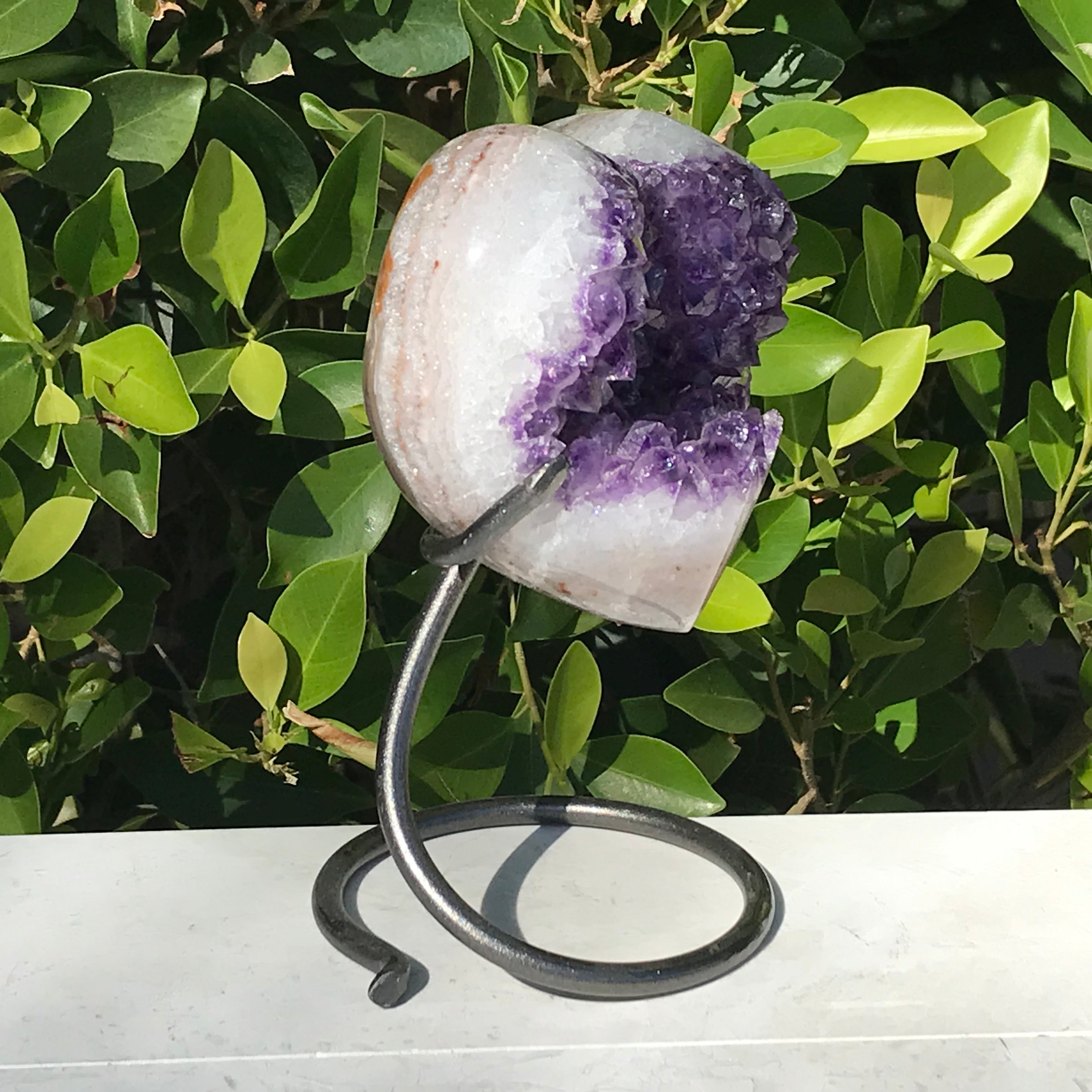 Heart Shaped Brazilian Agate with Large Amethyst Crystals