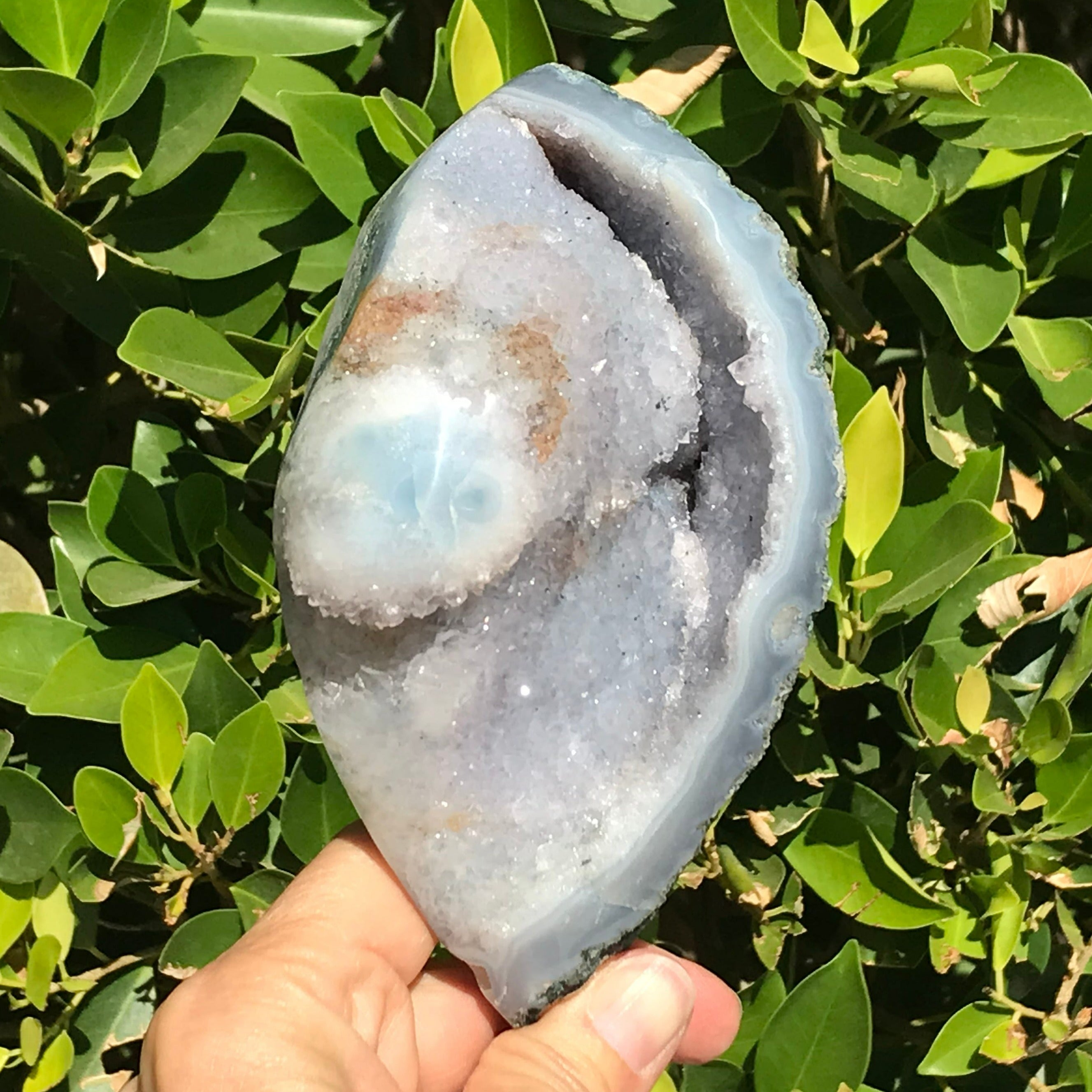Crystals Over Baby Blue Agate