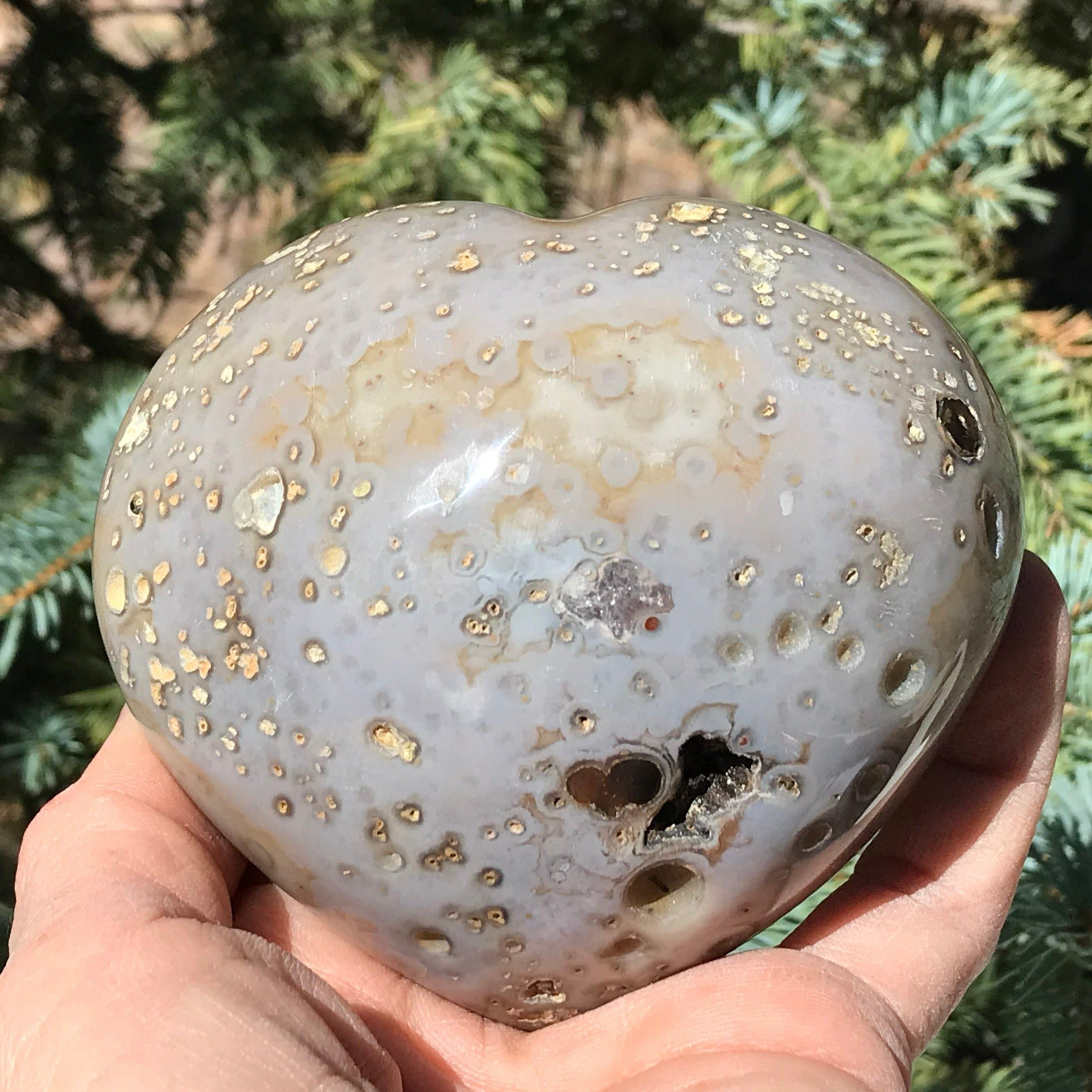 Yellow Agate Encased Amethyst Heart