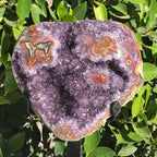 Ornate Red and Orange Agate Embellished Amethyst Plate