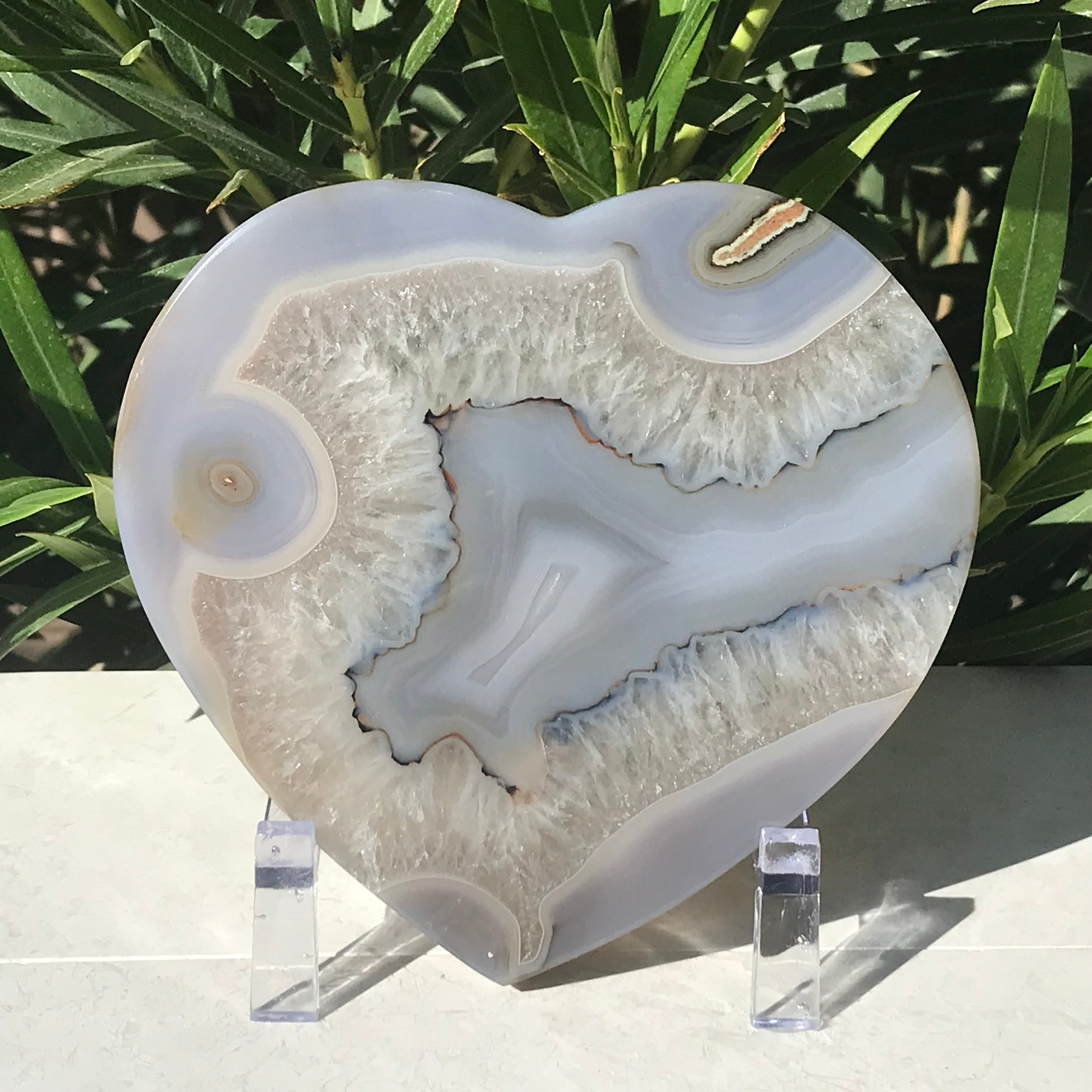 Translucent Quartz and Blue Agate Heart