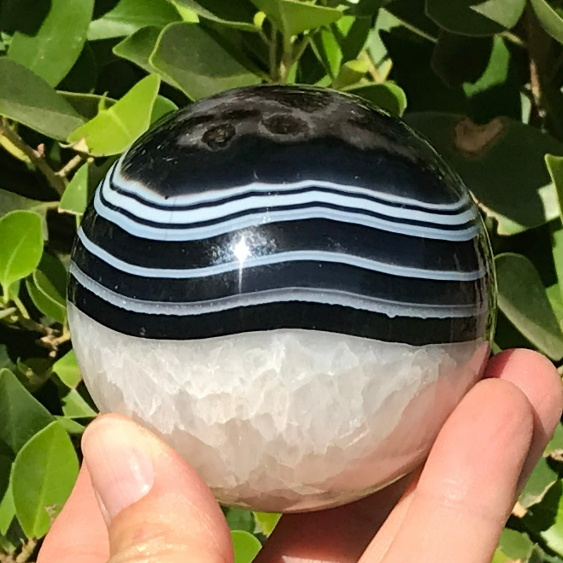 Banded Agate and Quartz Crystal Sphere