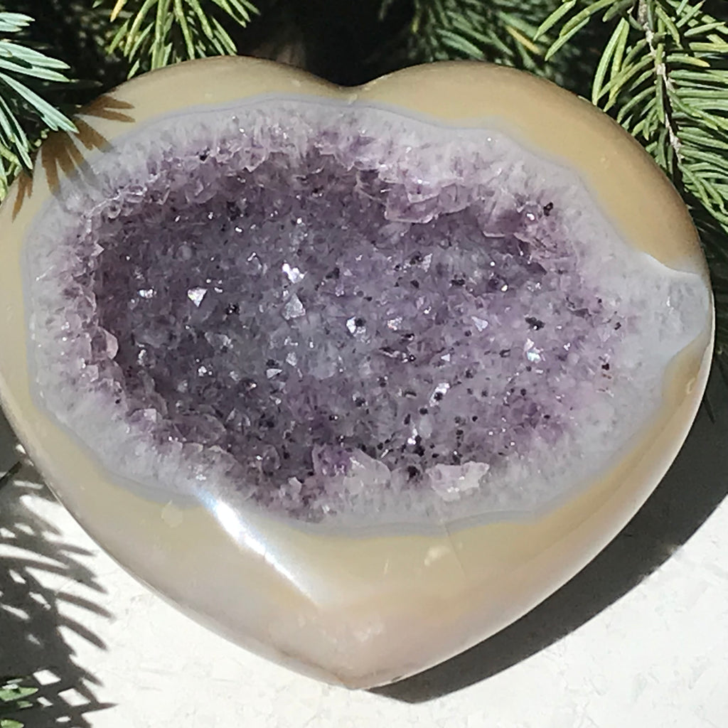 Yellow Agate Encased Amethyst Heart