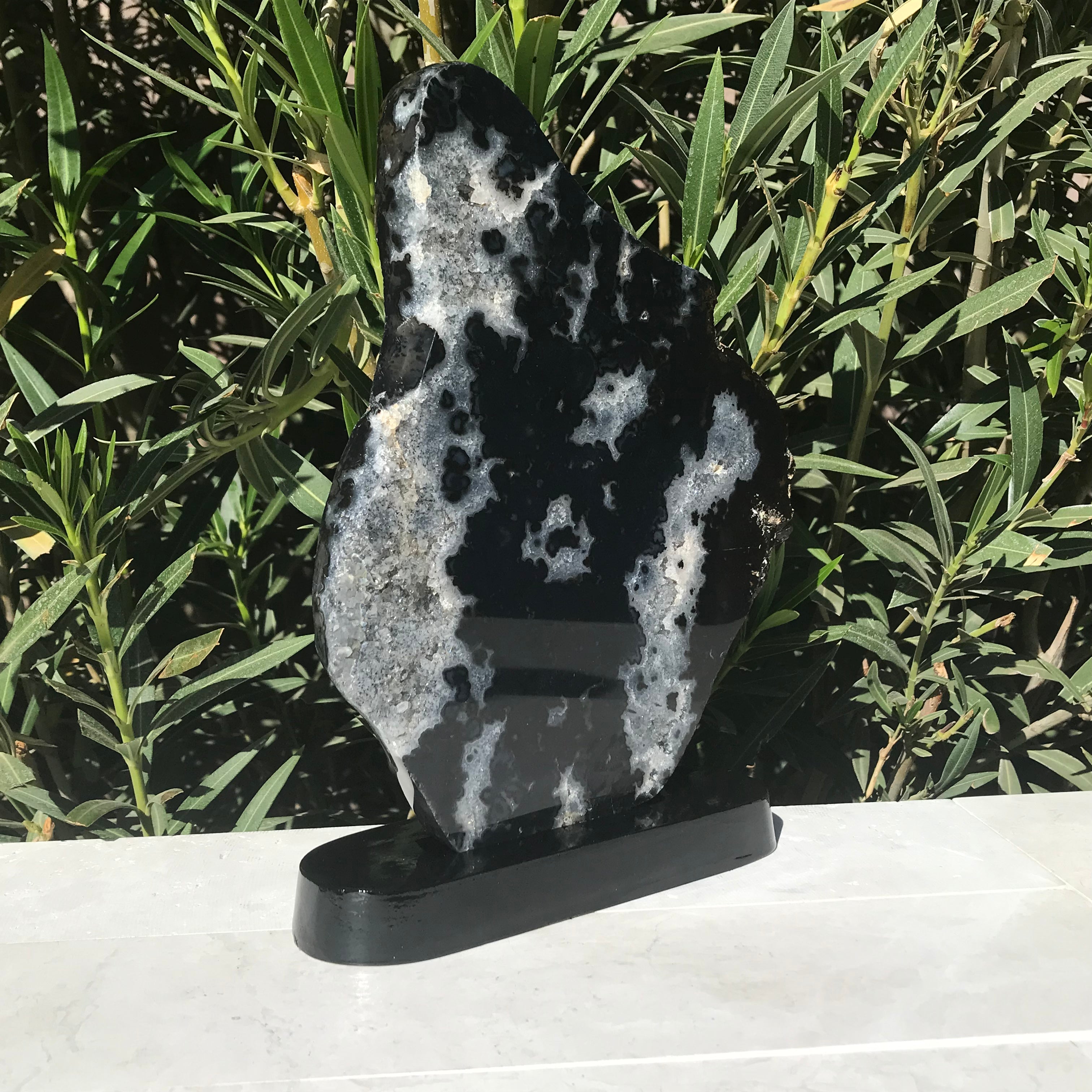 Black Agate/Quartz Crystal Slab