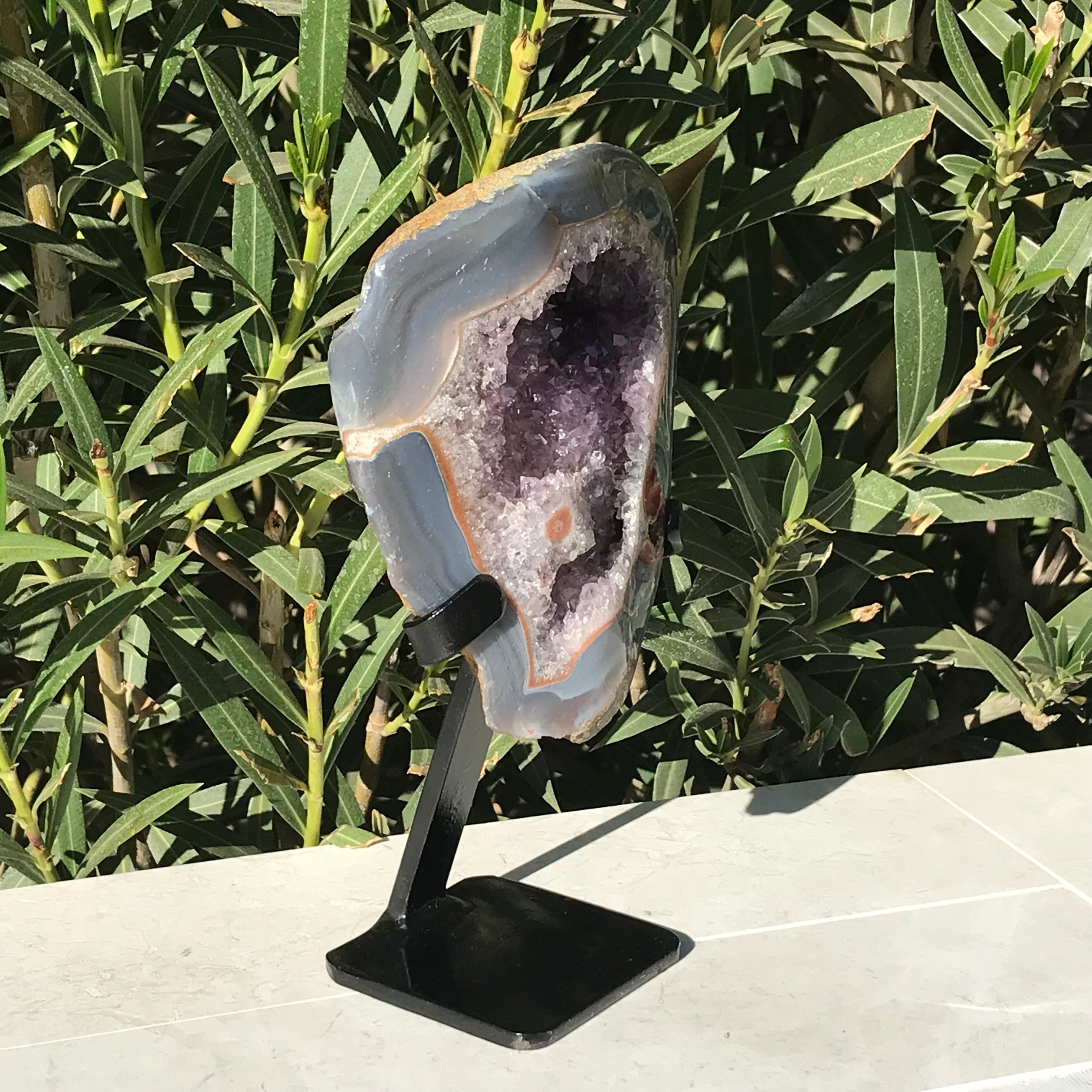 Floral Accented Lavender Amethyst Crystal Geode