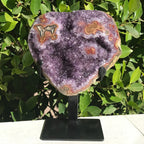 Ornate Red and Orange Agate Embellished Amethyst Plate