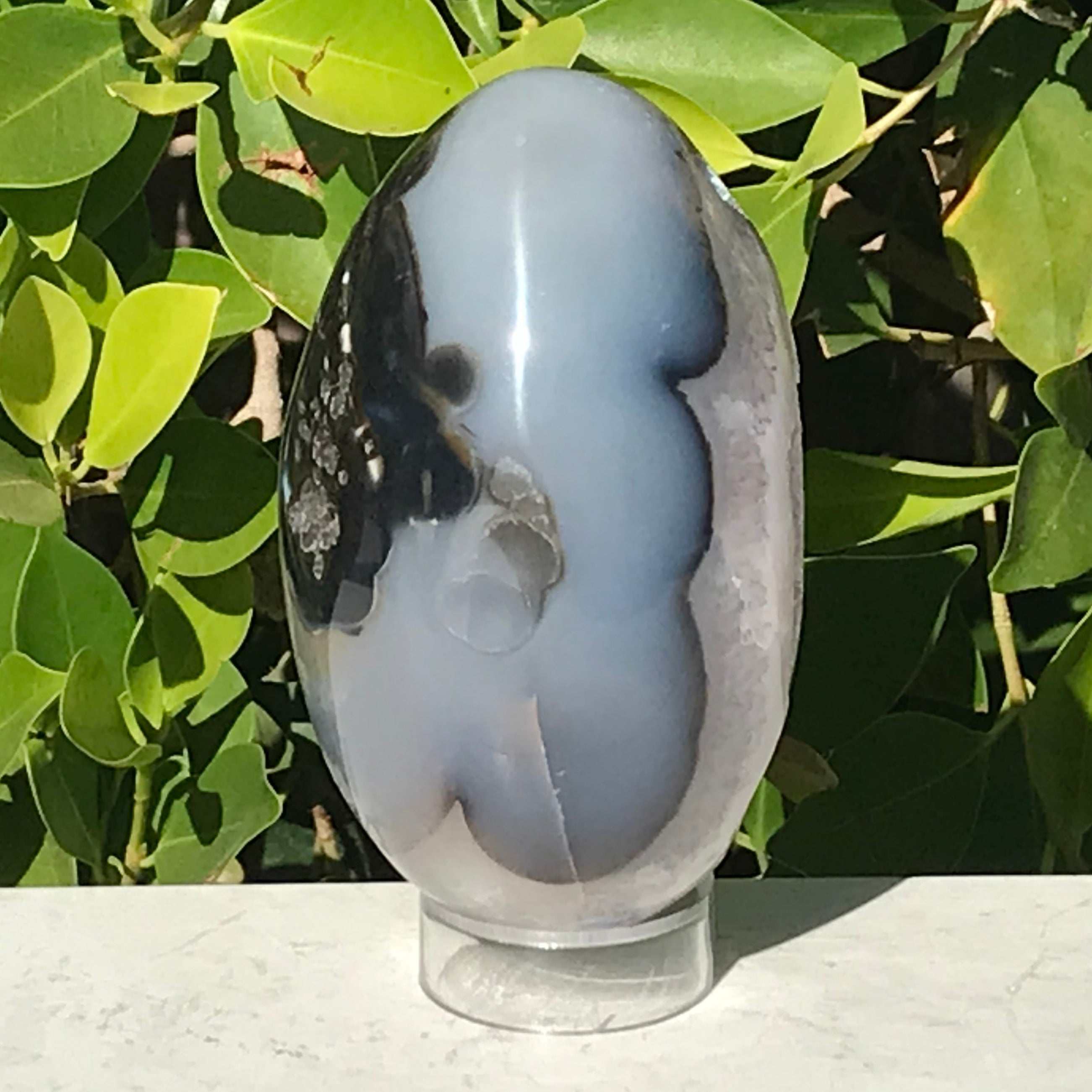 Black and Blue Banded Agate Egg.