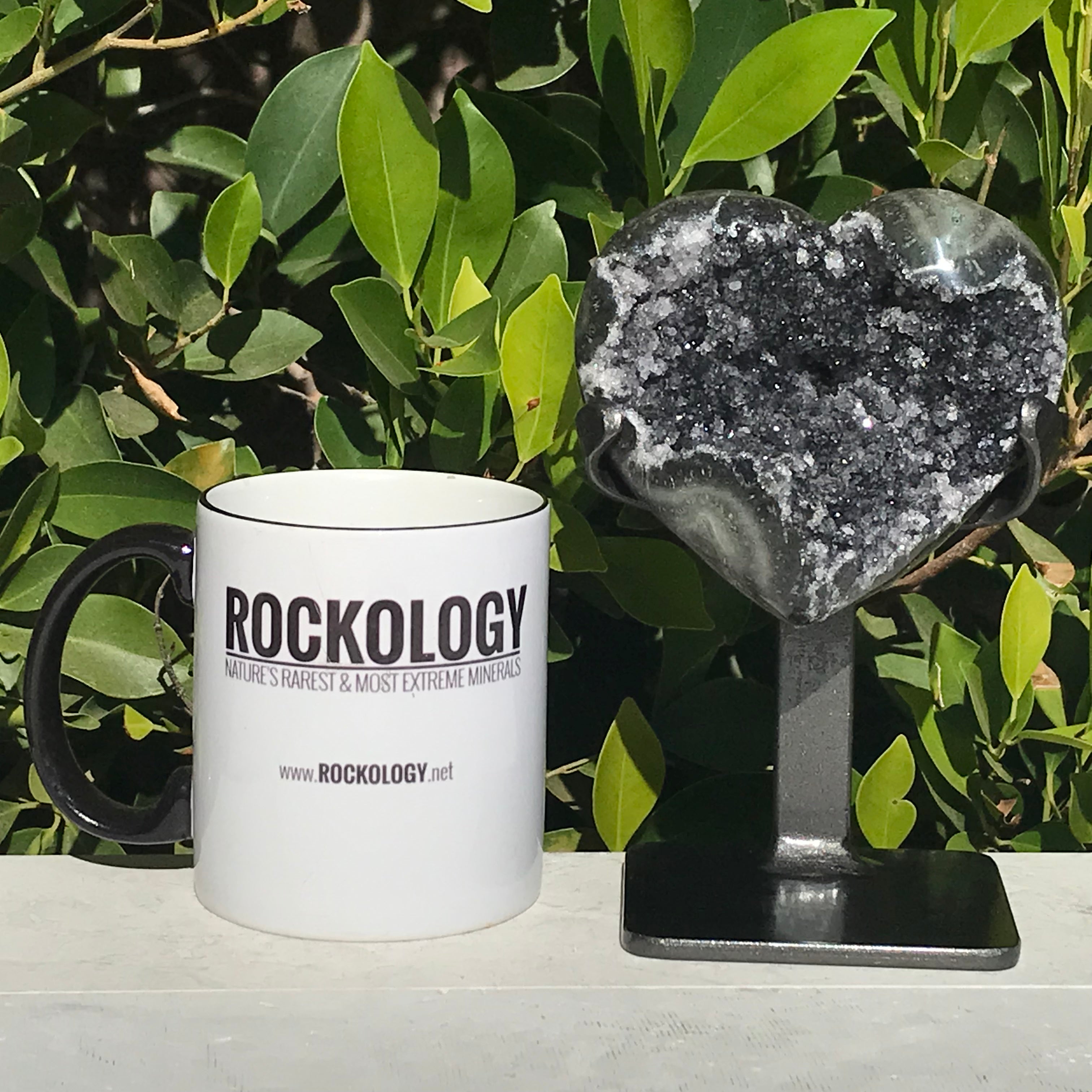 Standing Black Crystal Faced Green Agate Heart