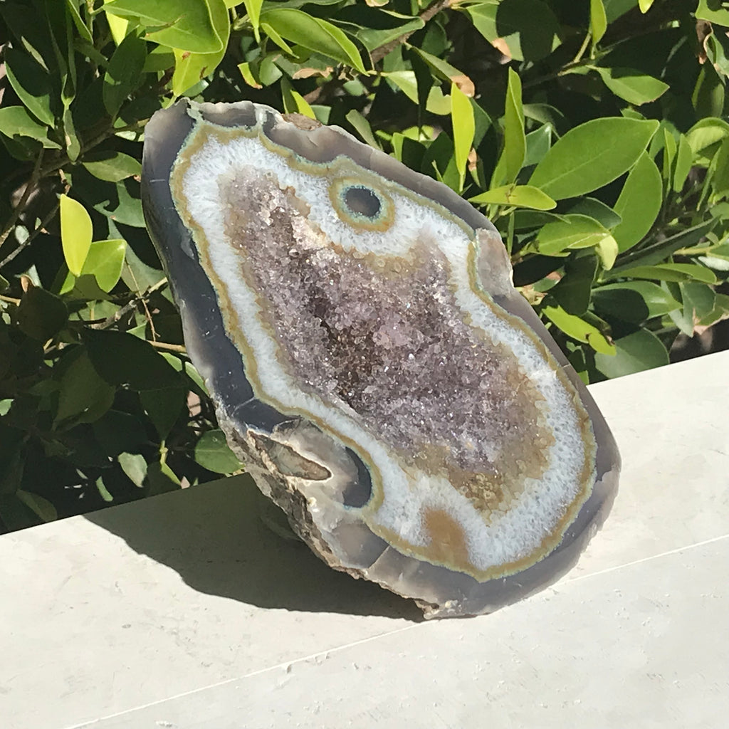 Olive Green Banded Amethyst Geode