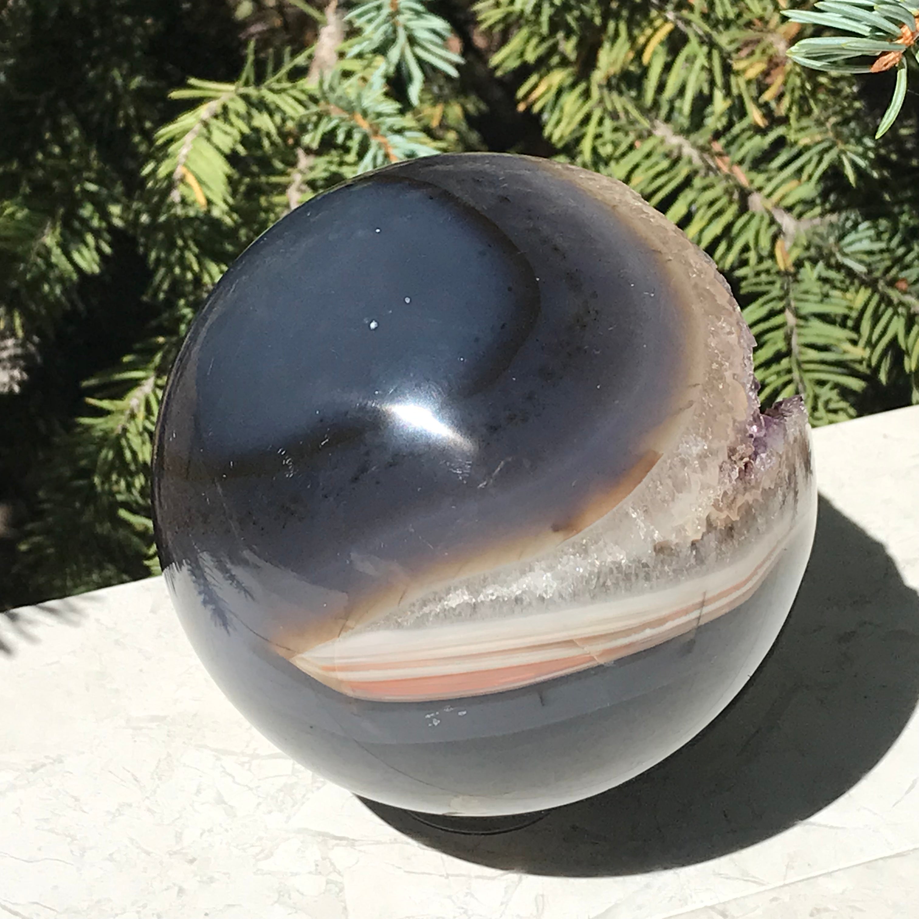 Delicately Detailed Agate and Amethyst Sphere