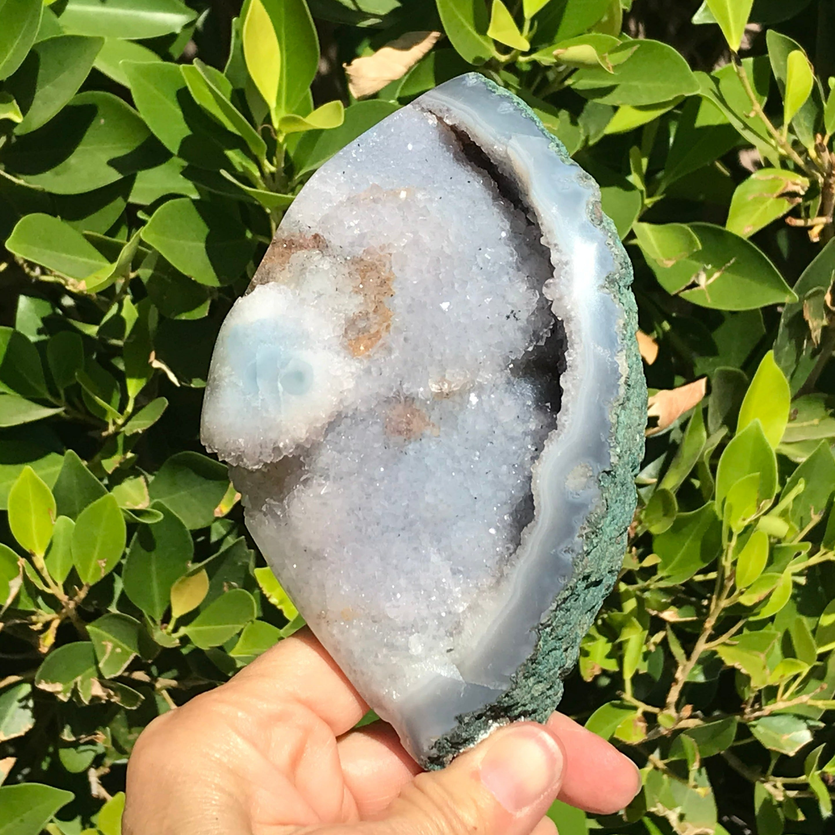 Crystals Over Baby Blue Agate