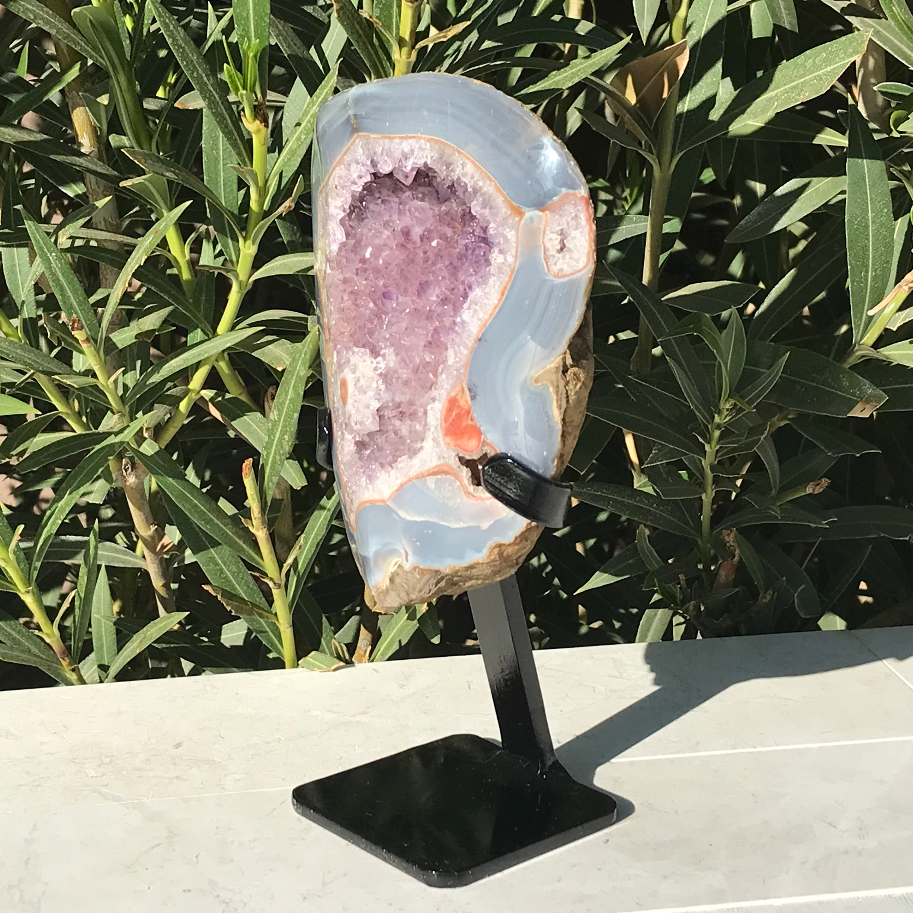 Floral Accented Lavender Amethyst Crystal Geode
