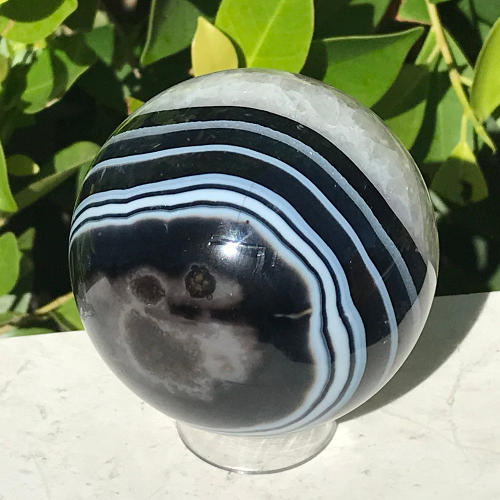 Banded Agate and Quartz Crystal Sphere