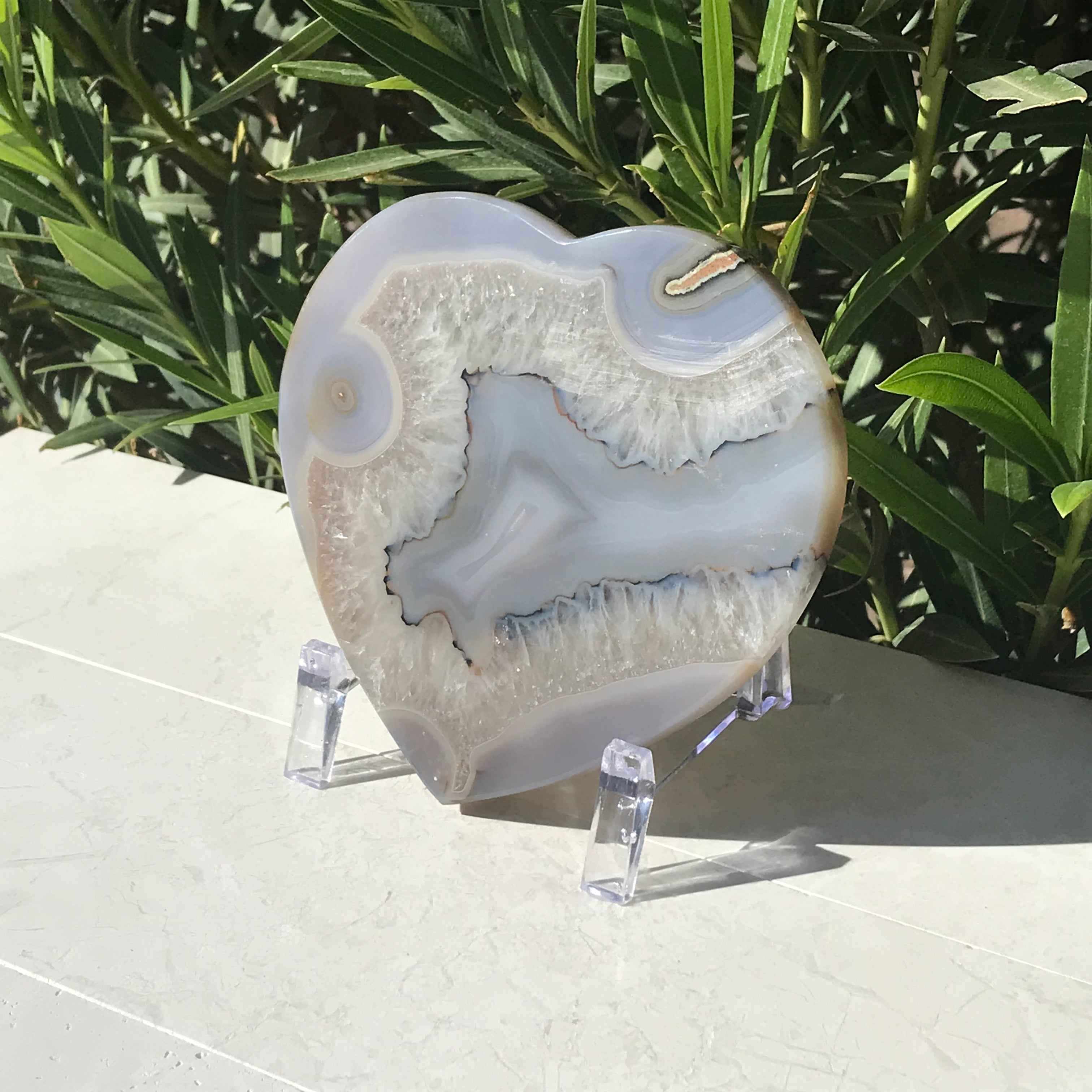 Translucent Quartz and Blue Agate Heart
