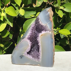 Polished Blue Agate with Amethyst Geode