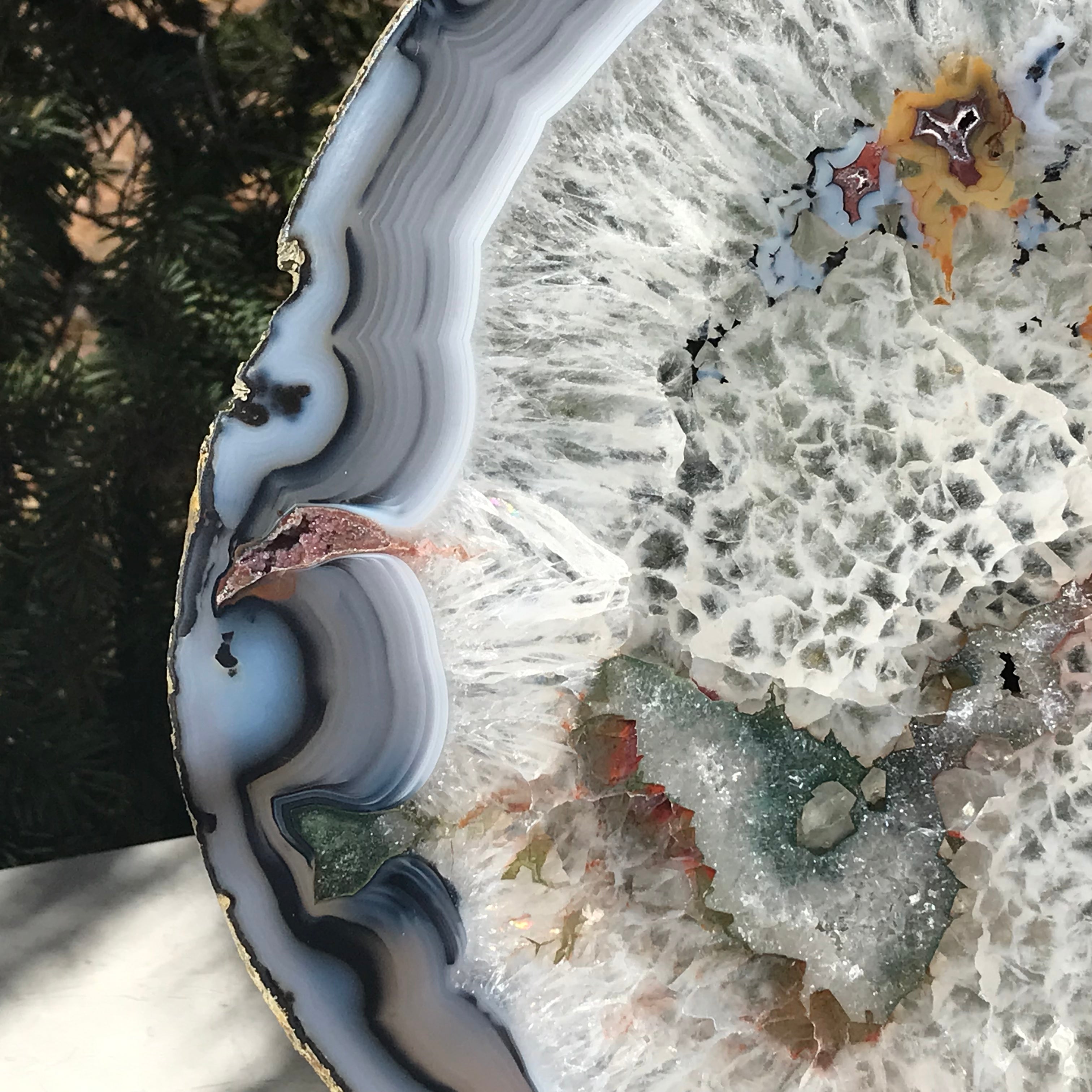 Multicolored Quartz Surrounded Agate Slice