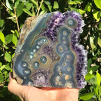 Clear Tipped Amethyst Crystal with Agate Slab