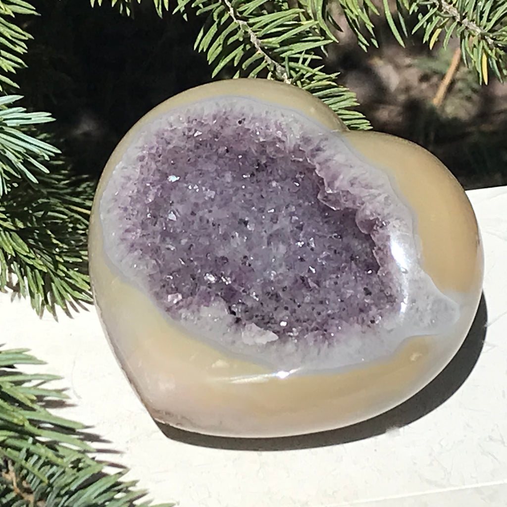 Yellow Agate Encased Amethyst Heart