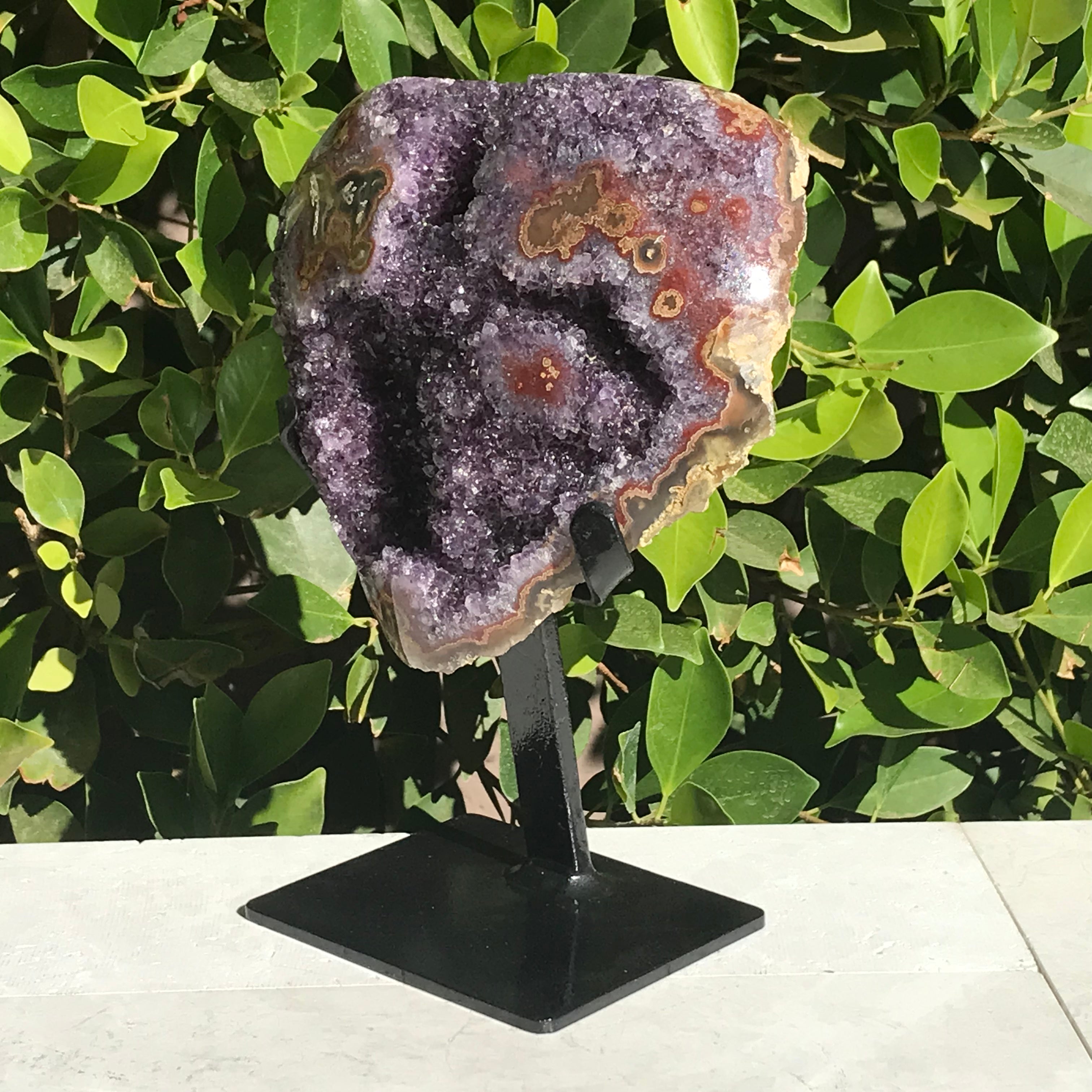 Ornate Red and Orange Agate Embellished Amethyst Plate