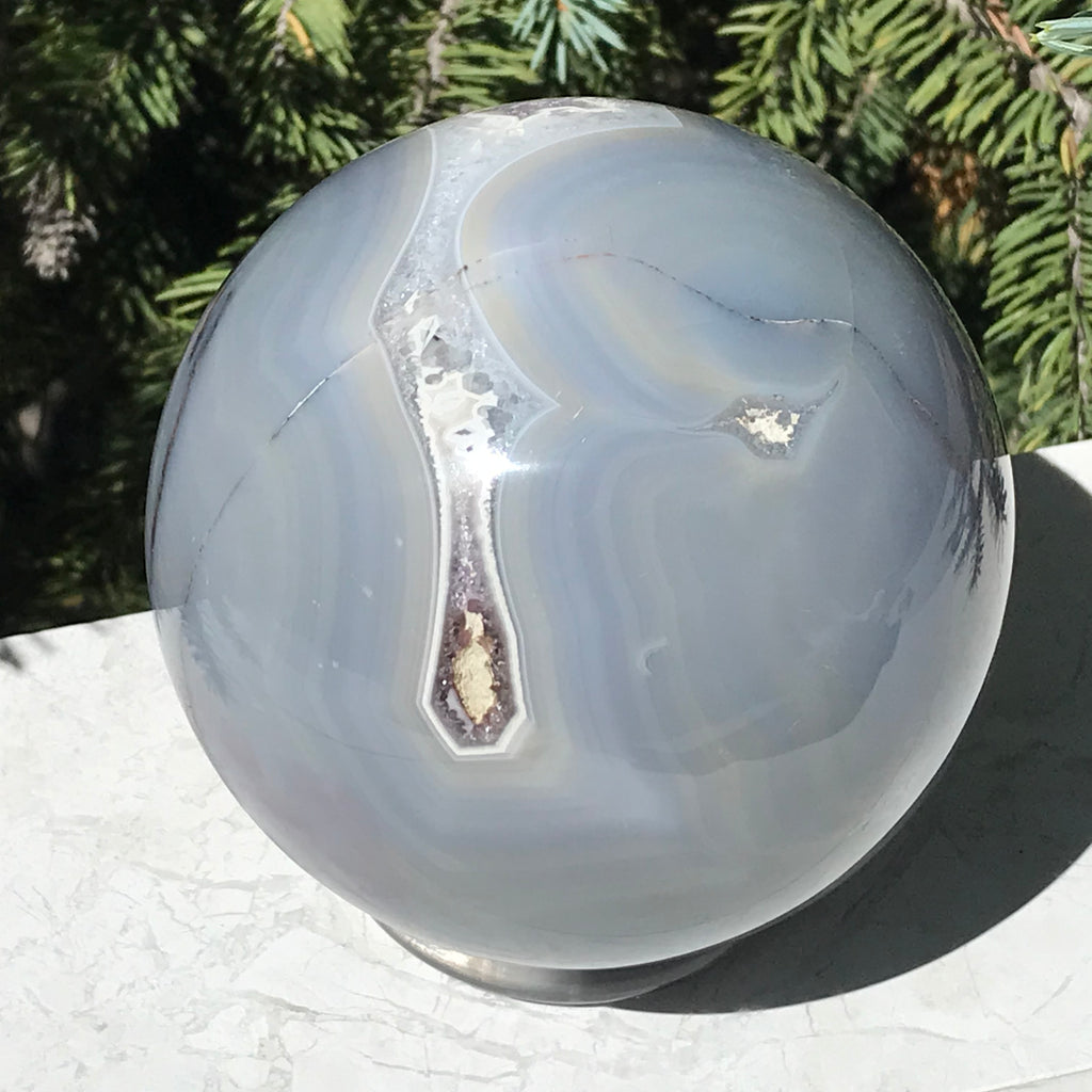 Scalloped Banded Agate and Amethyst Sphere