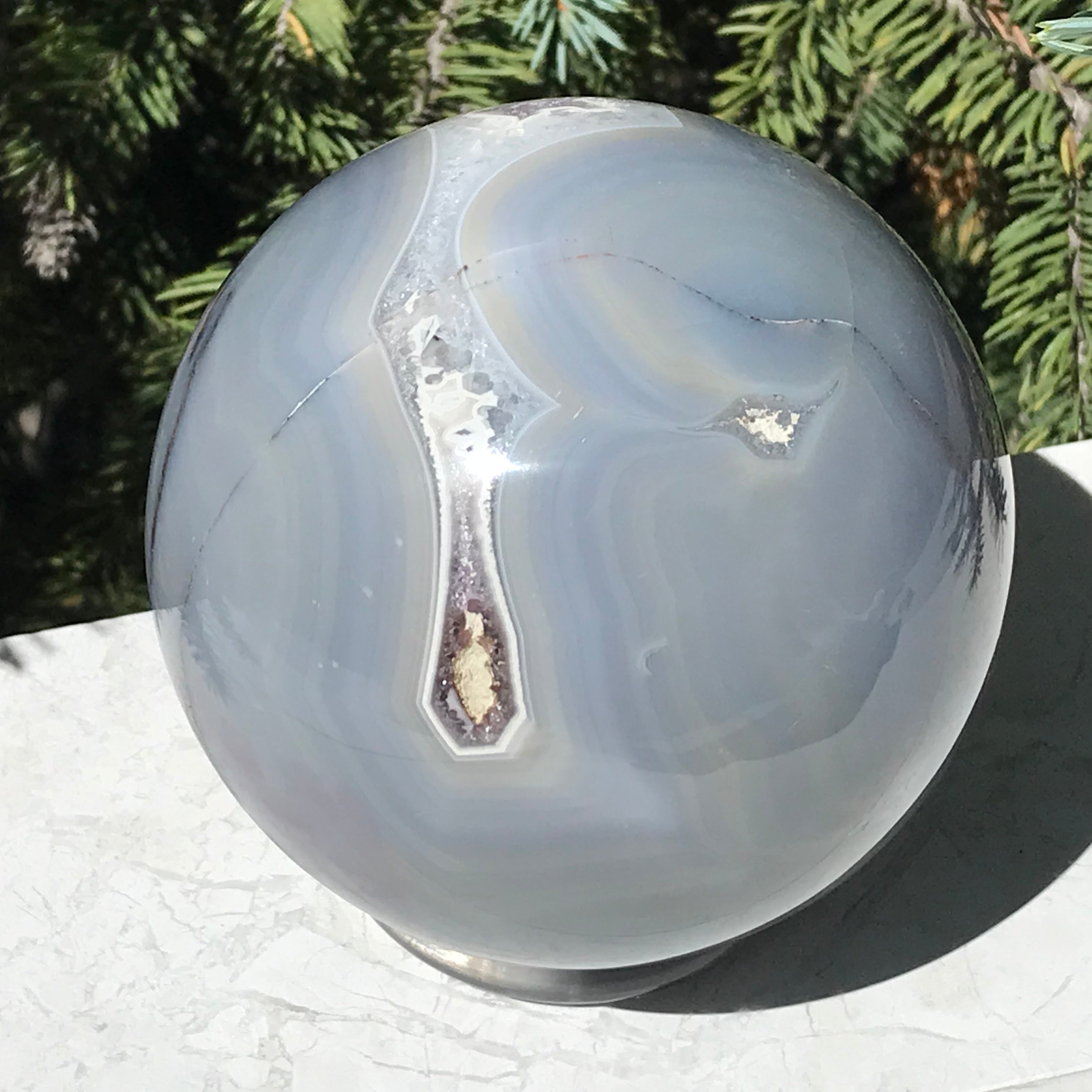 Scalloped Banded Agate and Amethyst Sphere