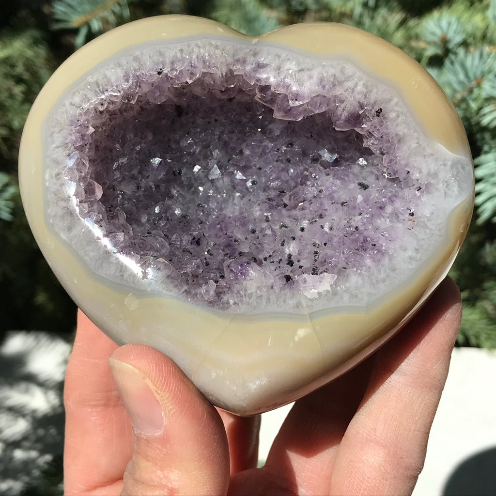 Yellow Agate Encased Amethyst Heart
