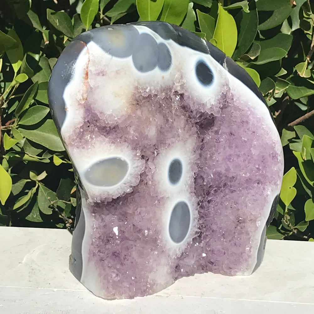 Agate Eyed and Amethyst Sculpture
