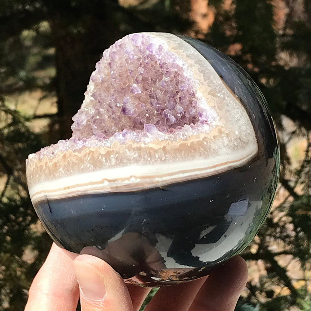 Delicately Detailed Agate and Amethyst Sphere
