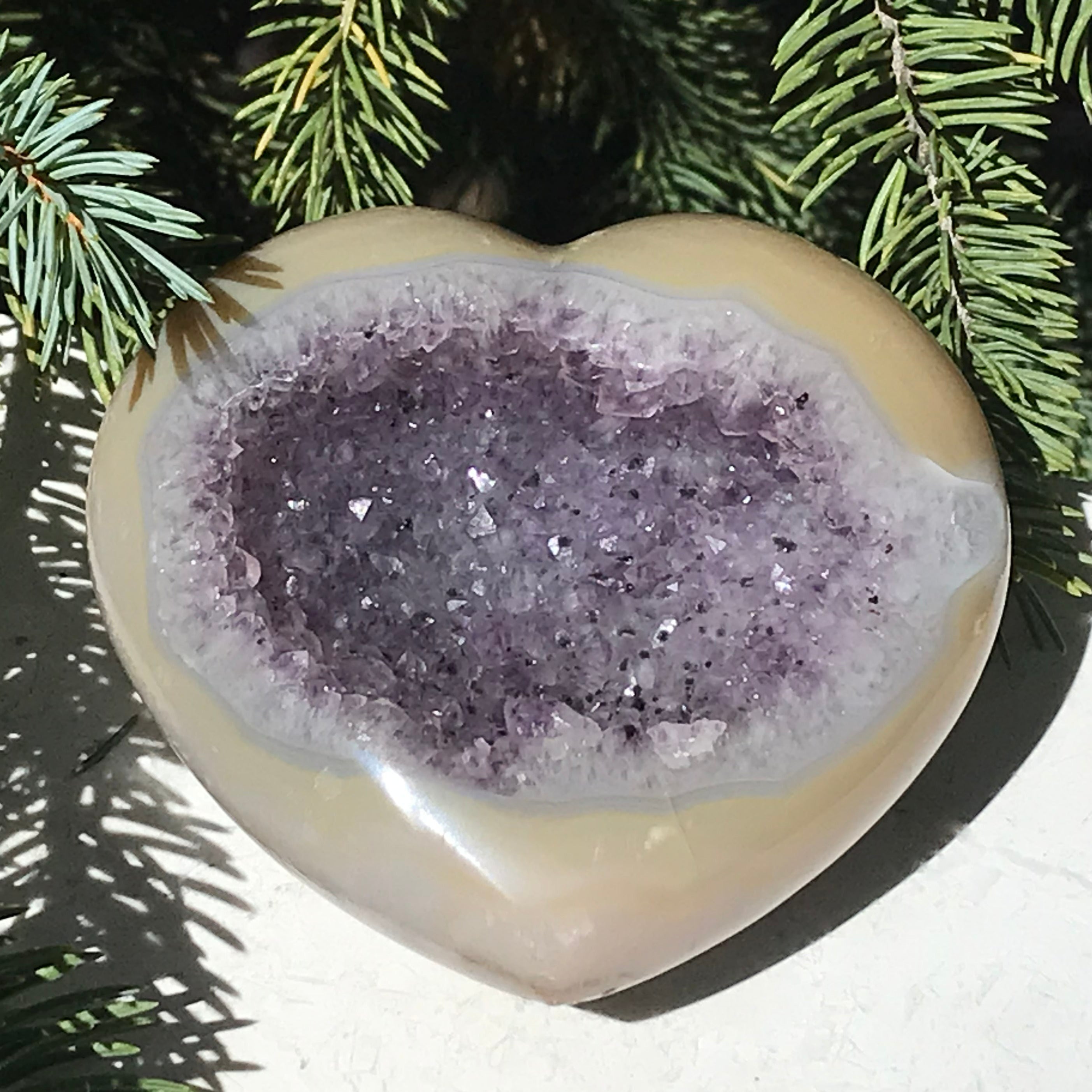 Yellow Agate Encased Amethyst Heart