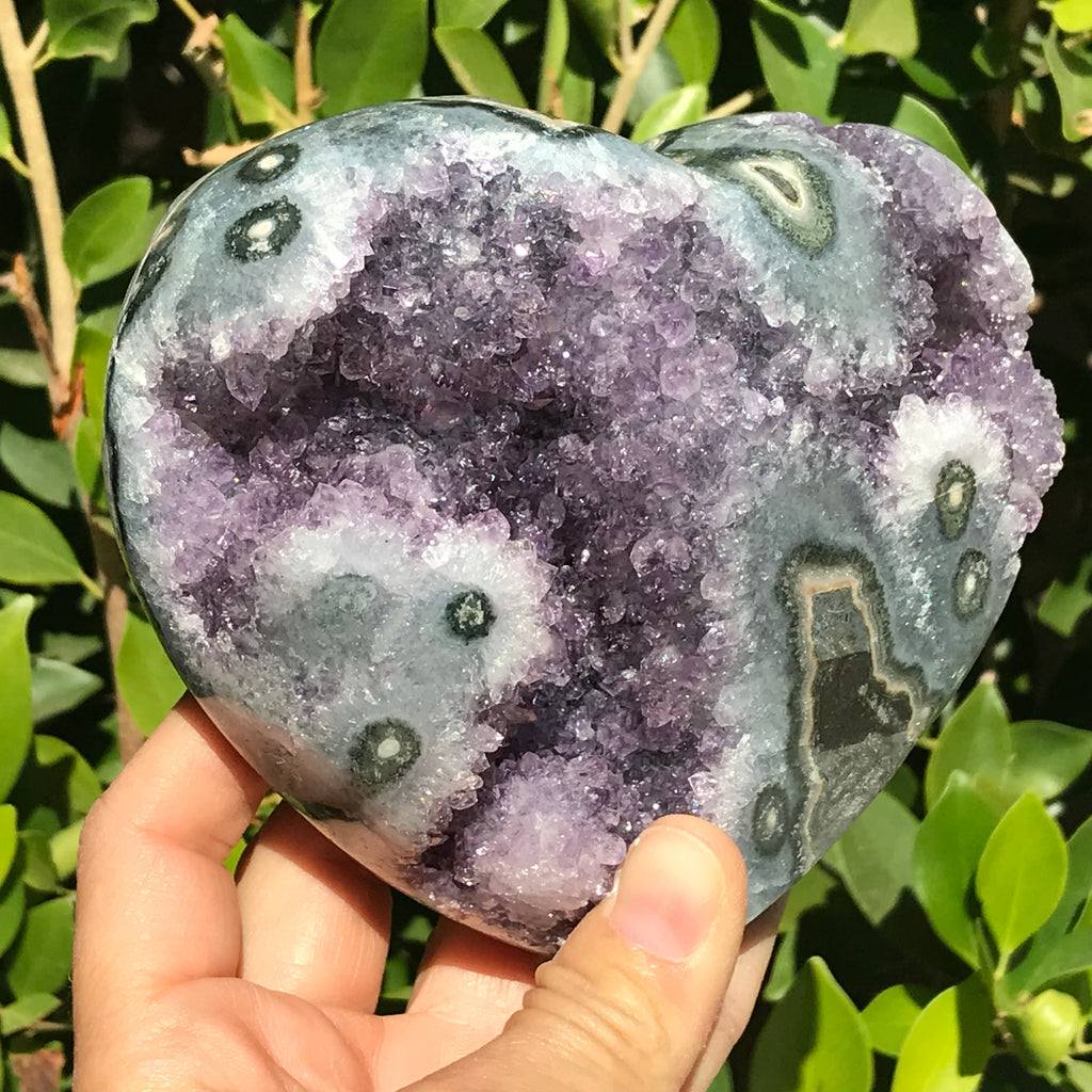 Green Agate/Amethyst Standing Heart