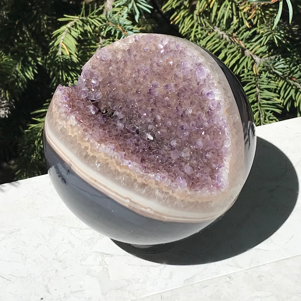Delicately Detailed Agate and Amethyst Sphere